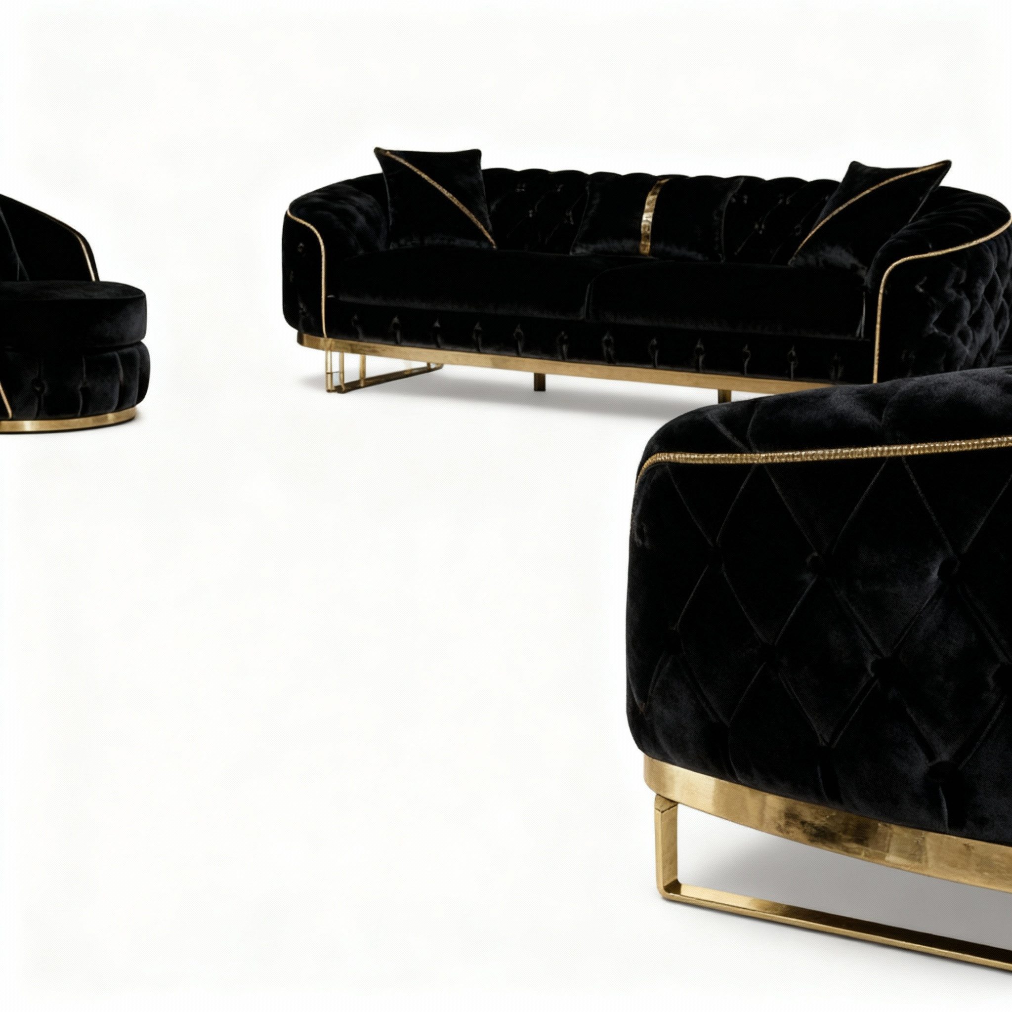 Palms-Store Sofa -Set MIRA mit Knopfheftung in 5 edlen Farbvarianten, 3-Sitzer + 3-Sitzer + Sessel