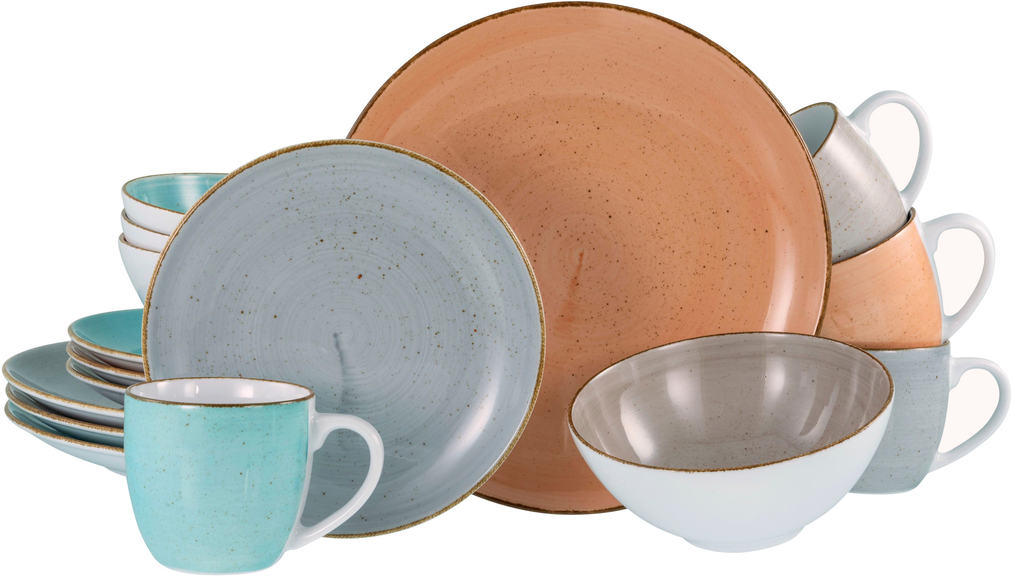 CreaTable Комбіноване обслуговування Geschirr-Set VINTAGE NATURE (16-tlg), 4 Personen, Porzellan, Service, handgemalt, gesprenkelt, 16 Teile, für 4 Personen