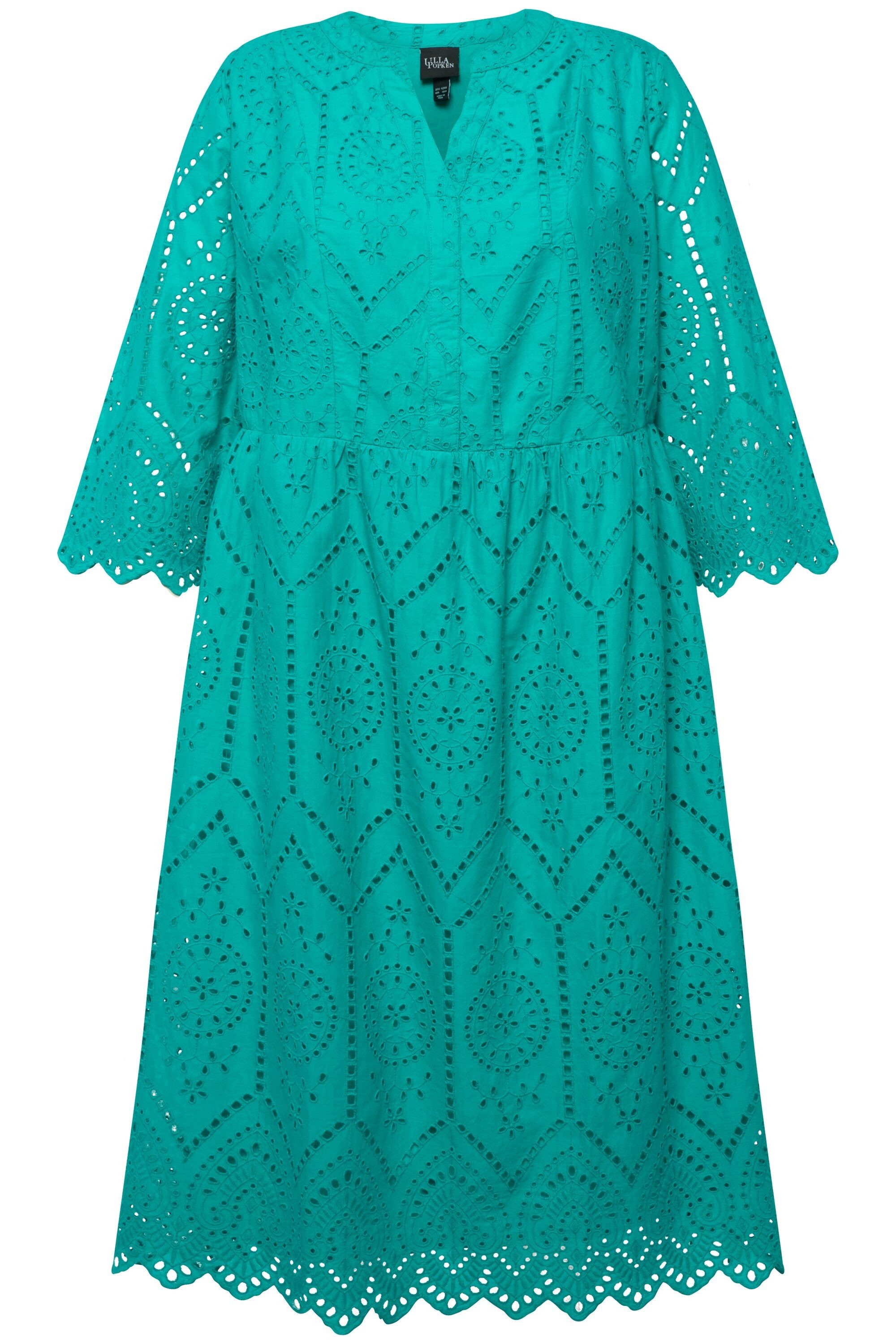 Ulla Popken Maxikleid Midikleid Lochspitze Tunika-Ausschnitt günstig online kaufen