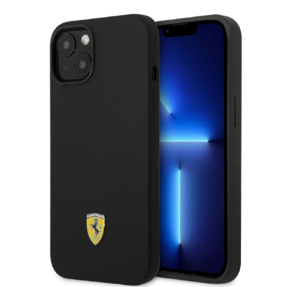 Ferrari Handyhülle Case iPhone 14 MagSafe kompatibel Silikon schwarz 6,1 Zoll, Kantenschutz