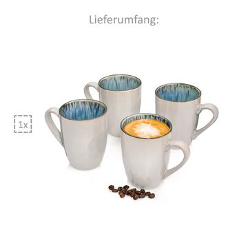 SÄNGER Becher Amalfi Kaffeebecher Set, Graue Außenfläche mit Blauem Farbverlauf, Steingut, 300 ml, handmade