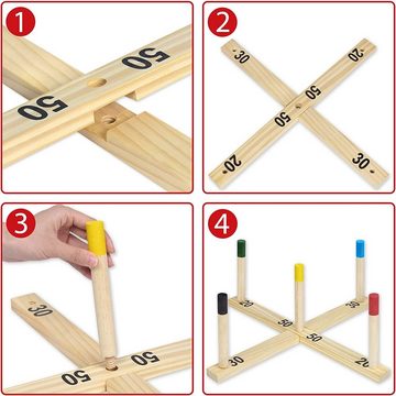 AUFUN Spiel, Wurfspiel Set aus Holz, mit 5 Seilringe Spielspaß