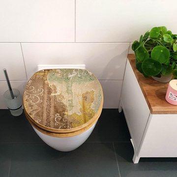banjado WC-Sitz Bambus Motiv Alte Tapeten (umweltfreundliches Material, Edelstahl Scharniere), 44 x 38 x 5 cm