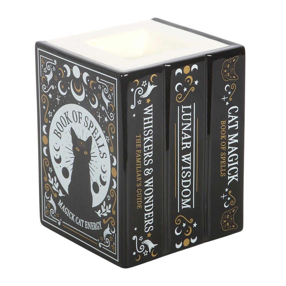 Something Different Duftlampe "Cat Magick" Gothic Duftlampe Bücherstapel schwarz-gold Gothic Deko