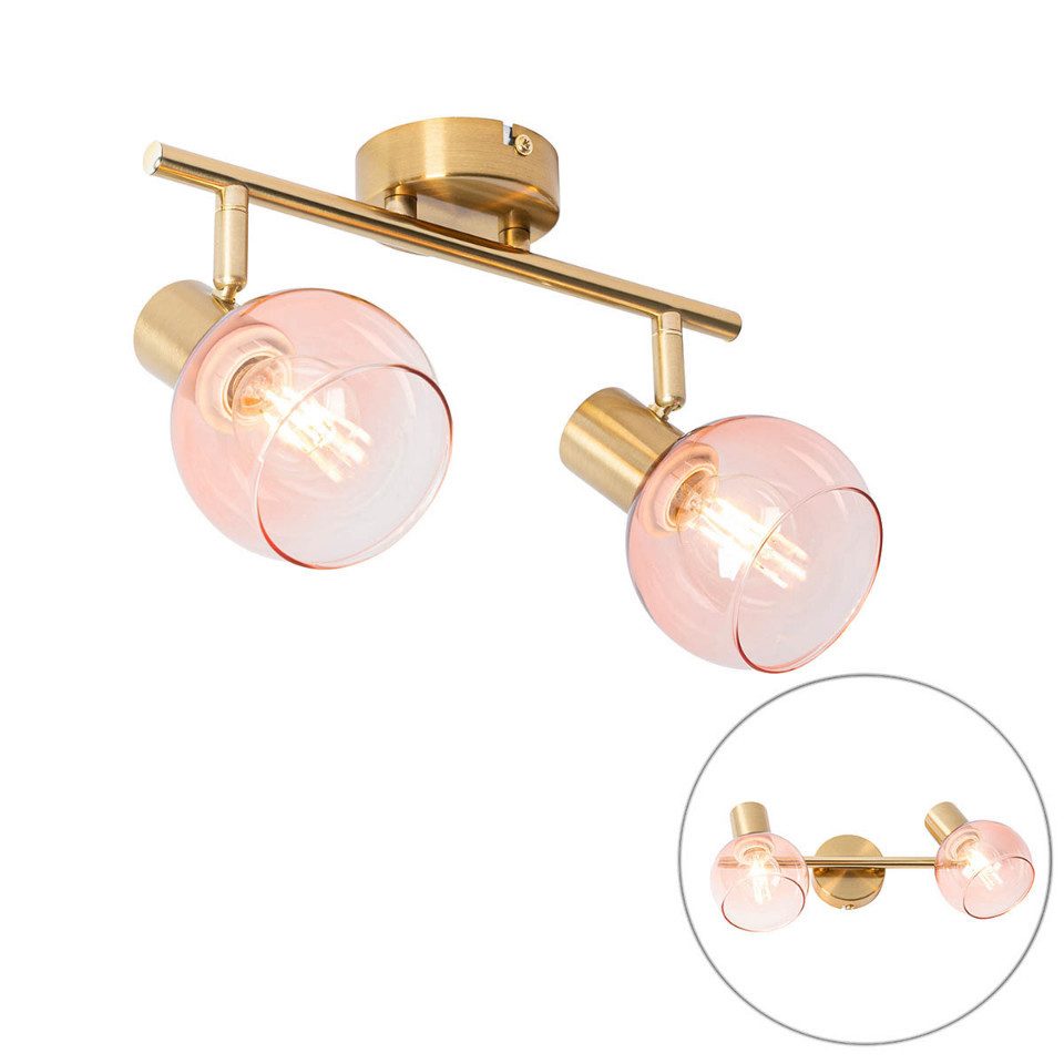 Qazqa LED Aufbaustrahler Vidro, Dimmbar, LED wechselbar, Extra-Warmweiß, QAZQA Aufbau­spot, e14, Rosa, Stahl, Art Deco