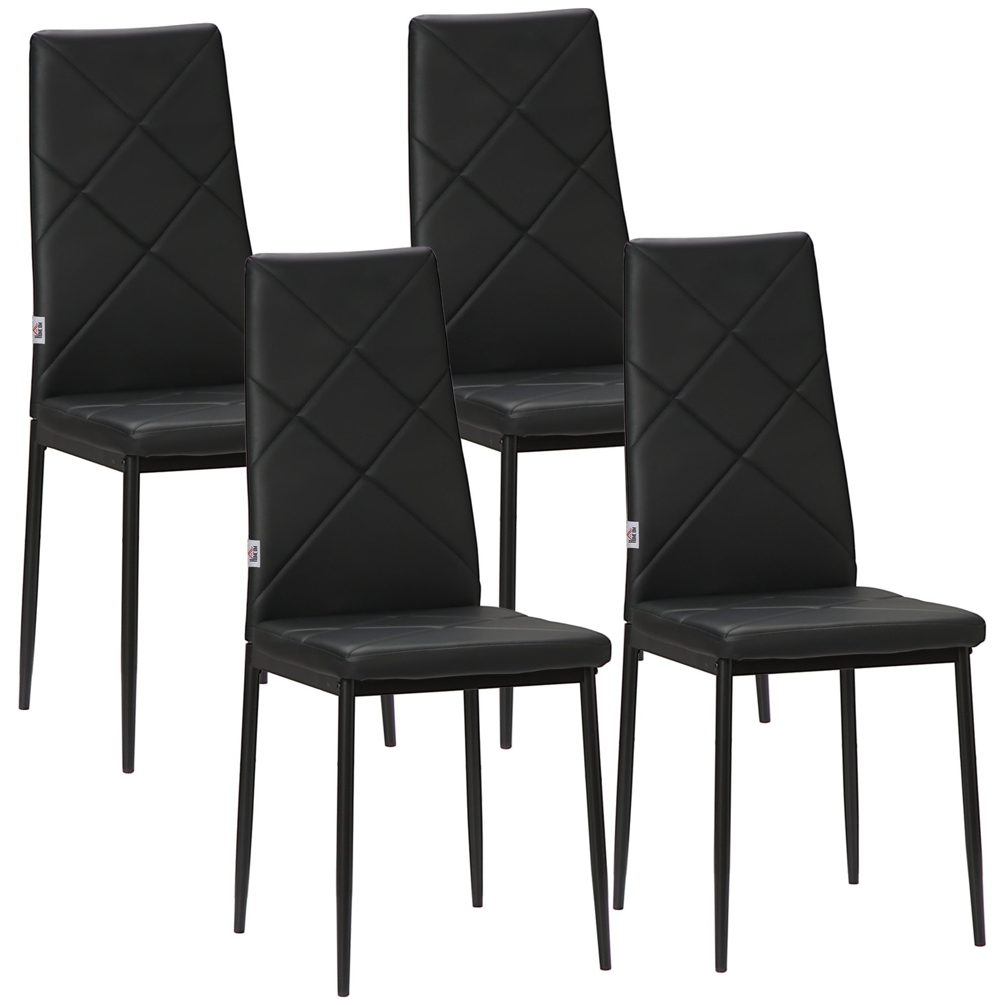 HOMCOM Esszimmerstuhl 4er-Set Stühle, Essstuhl, Polsterstuhl mit Stahlbeine (Küchenstühle, 4 St), für Esszimmer, Küche, Schwarz