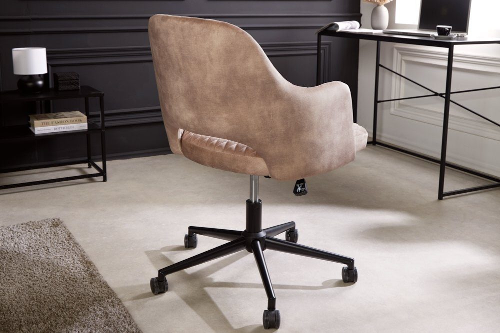 riess-ambiente Bürostuhl PARIS greige / schwarz (Einzelartikel, 1 St), Arbeitszimmer · Samt · Armlehnen · höhenverstellbar · drehbar · Retro