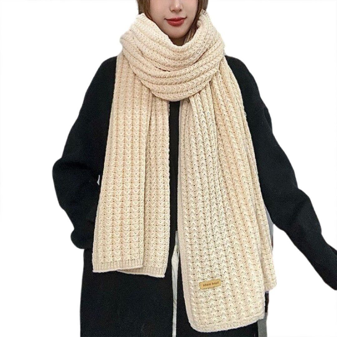 AUKUU Schal Halstuch Damen warmer Strickschal Winter Schal Beige einfarbiger