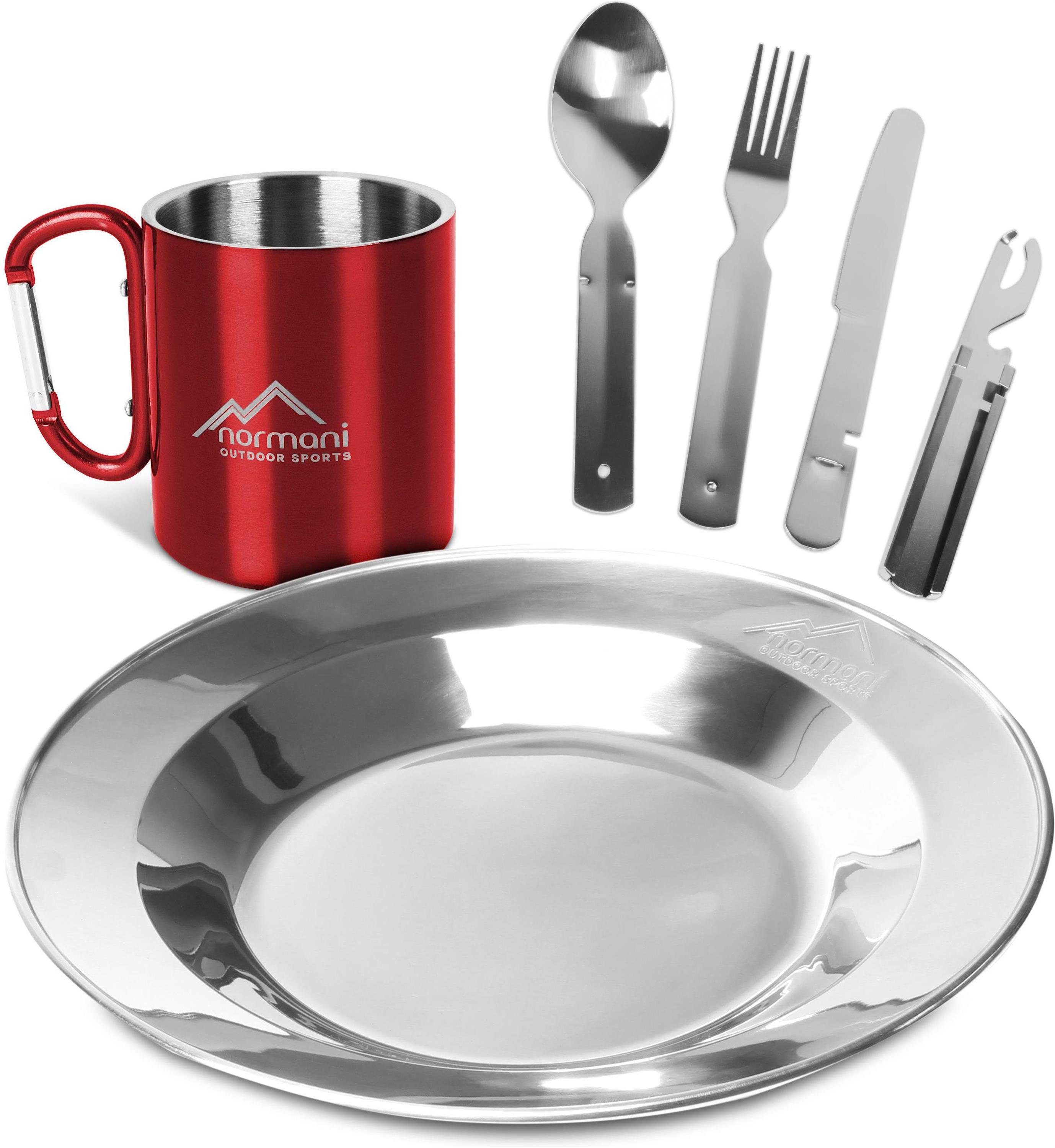 normani Geschirr-Set Camping-Geschirrset 7-Teilig (4-tlg), 1 Personen, Edelstahl, Outdoor Kochgeschirr Ess-Geshirrset Campingheschirr
