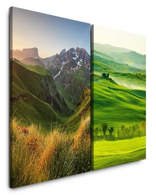 Sinus Art Leinwandbild 2 Bilder je 60x90cm Toskana Italien Berge Hügel Urlaub Erholung Idyllisch