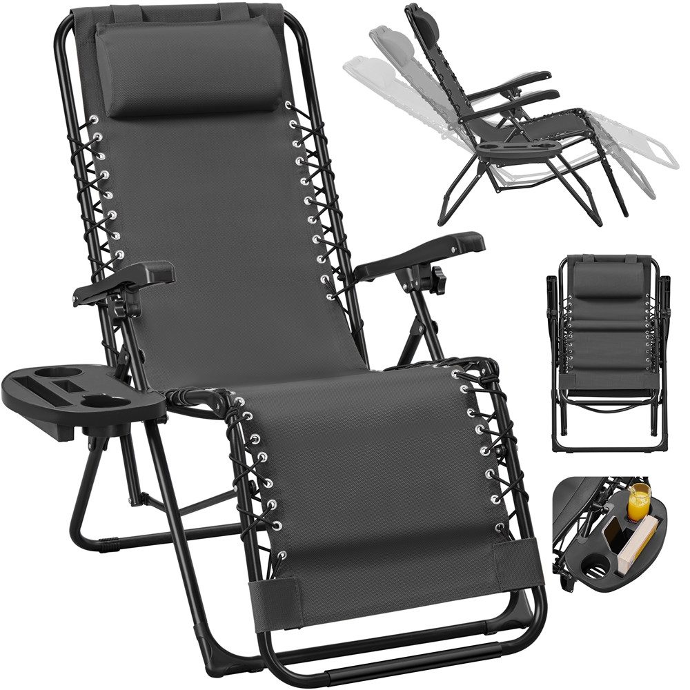 Yaheetech Gartenliege Zero-Gravity-Klappstuhl Klappbar & Tragbar, 1 St., Gartenstuhl mit Kopfkissen & Becherhalter
