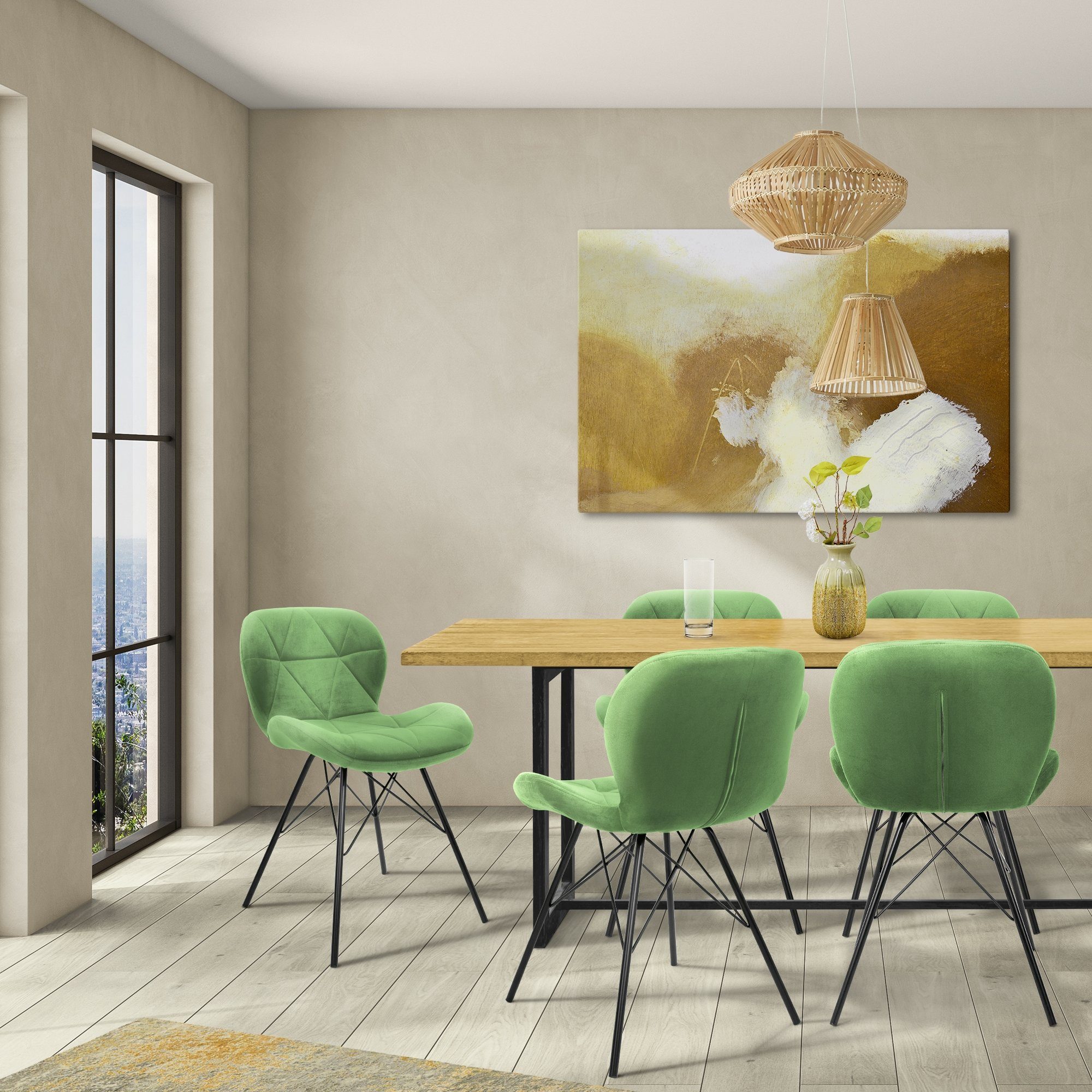 Ergonomisch Grün Küchenstuhl Metallbeine Polsterstuhl Stuhl Wohnzimmerstuhl Esszimmerstühle Samtbezug Set ML-DESIGN 2er (2er Set),