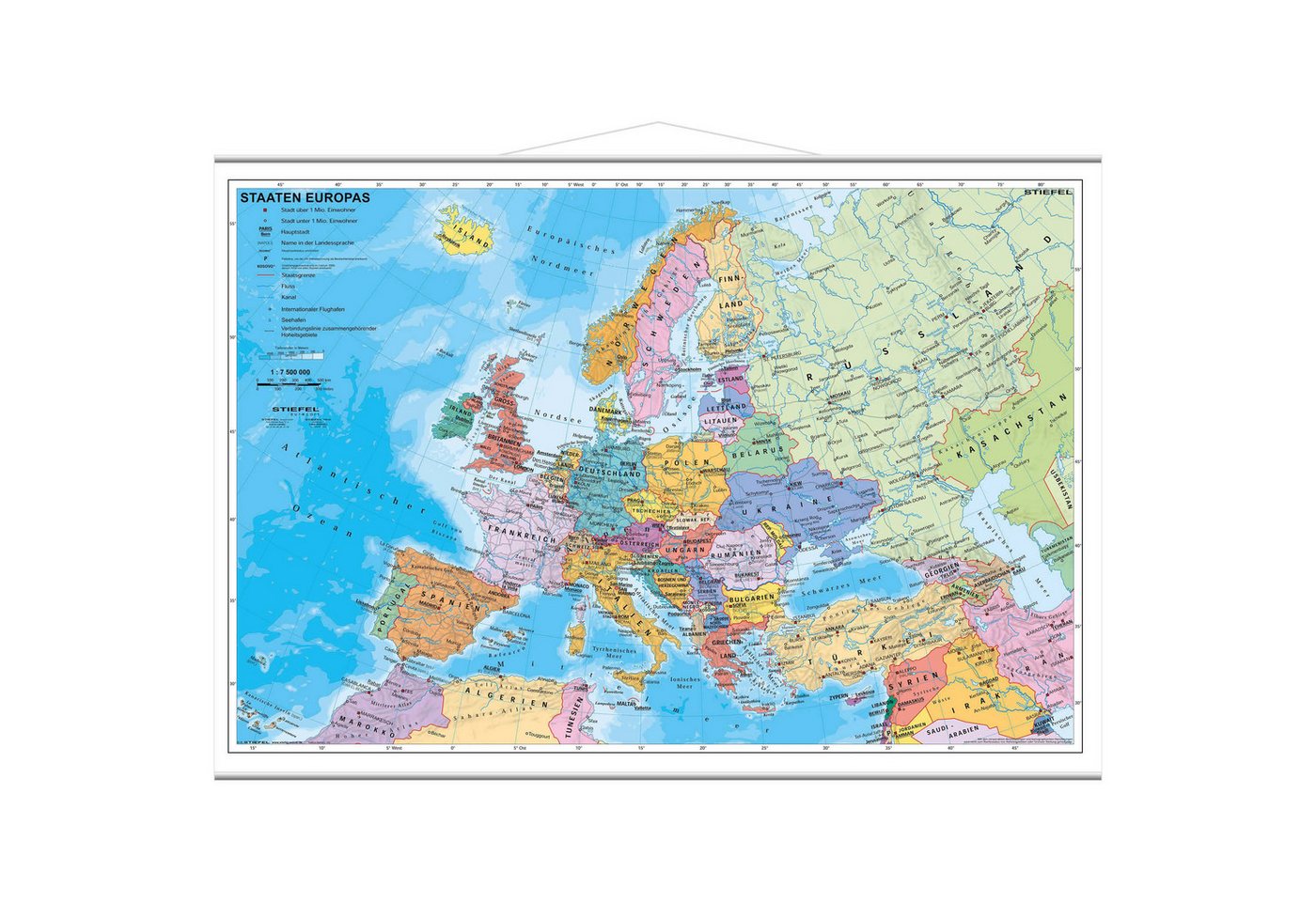 STIEFEL Poster Staaten Europas politisch mit Metallbeleistung, 63 x 46 cm