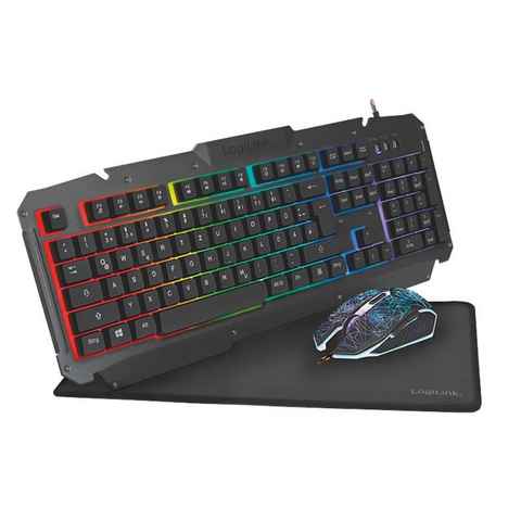 LogiLink ID0185 Gaming-Tastatur (inkl. RGB Maus und Mauspad, max. 2400 DPI)