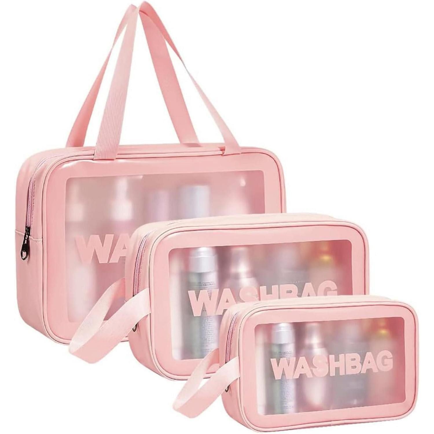 LuxusKollektion Kulturbeutel Transparente PVC Kosmetiktasche Set 4-teilig Rosa