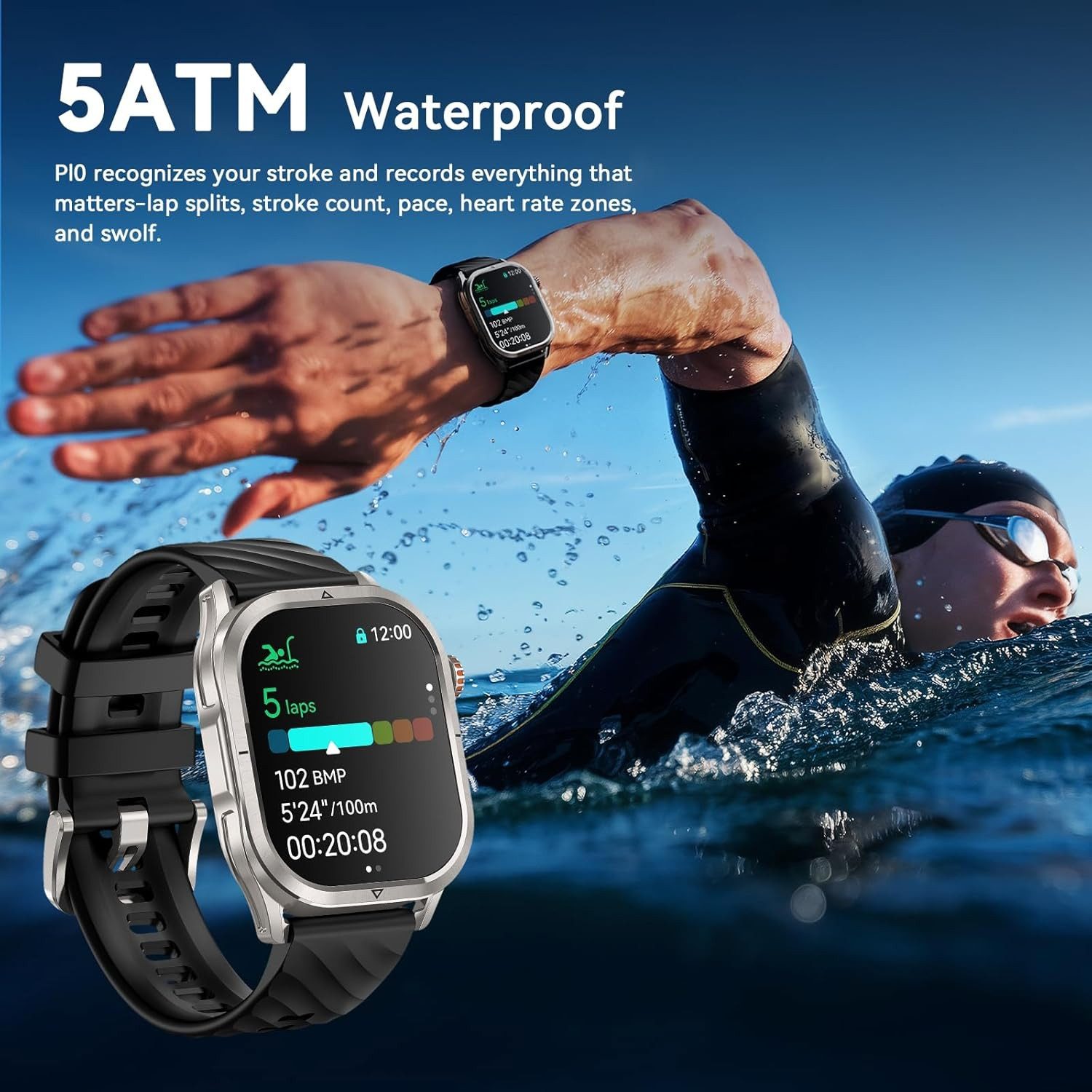 KOSPET Magic P10 Smartwatch (4,9 cm, Android ios), Smartwatch mit AMOLED Display, GPS, 180 Sportmodi, 50 Tage Akku