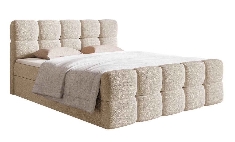 Selsey Boxbett CLOUDY, mit Matratze, Topper, Bettkasten und Bouclé-Bezug