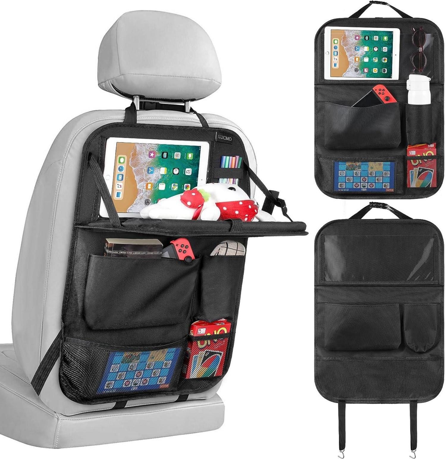 Laderaummatte Auto Rückenlehnenschutz Organizer Tablet Aufbewahrung Schwarz
