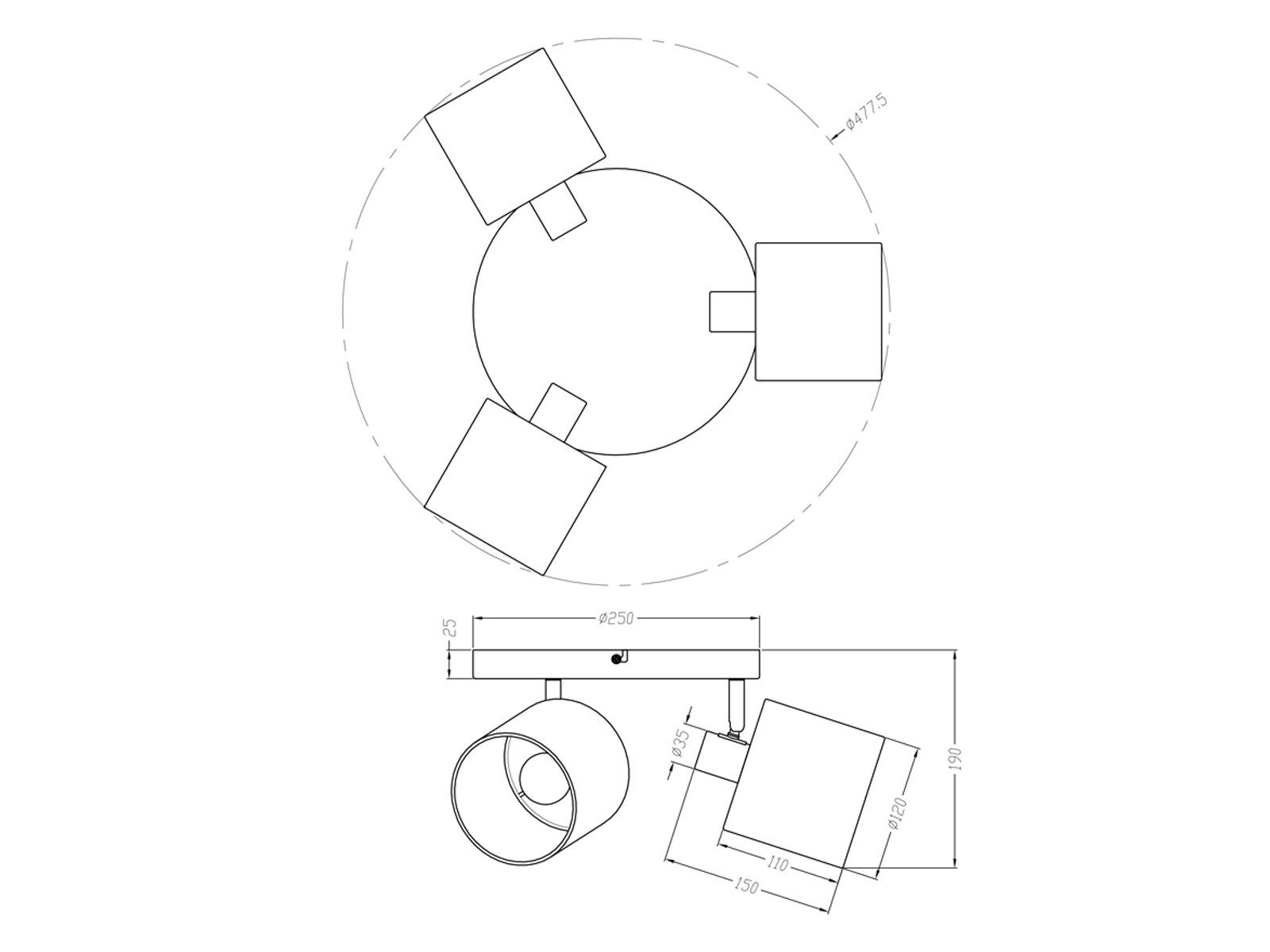 Reality Leuchten LED Deckenstrahler, Extern dimmbar über Hausinstallation, LED wechselbar, Warmweiß, innen, Lampenschirme Stoff Treppenhaus & über-n Esstisch Weiß, Ø25cm
