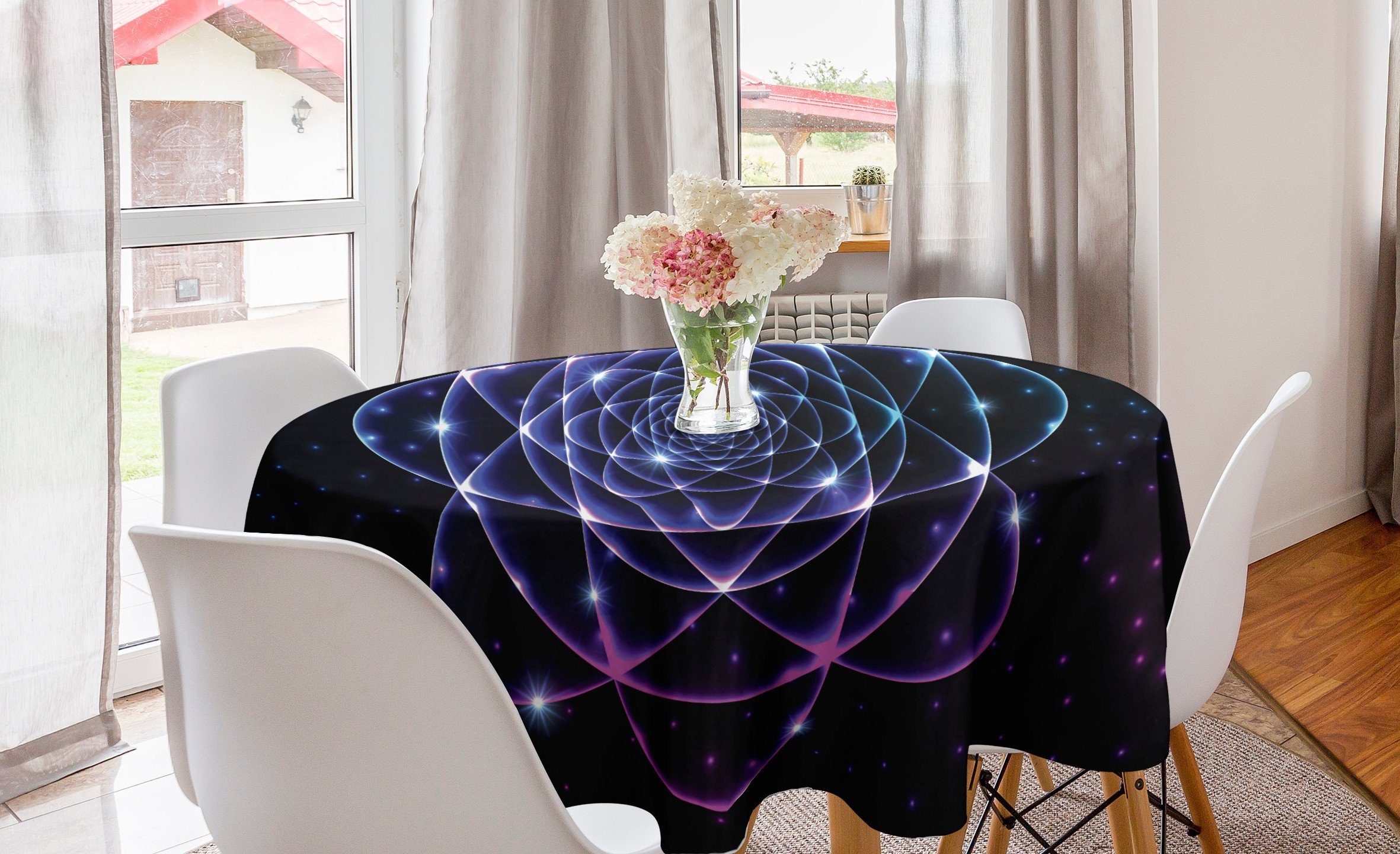 Abakuhaus Tischdecke Kreis Tischdecke Abdeckung für Esszimmer Küche Dekoration, Stern-Mandala Universe Theme Sterne