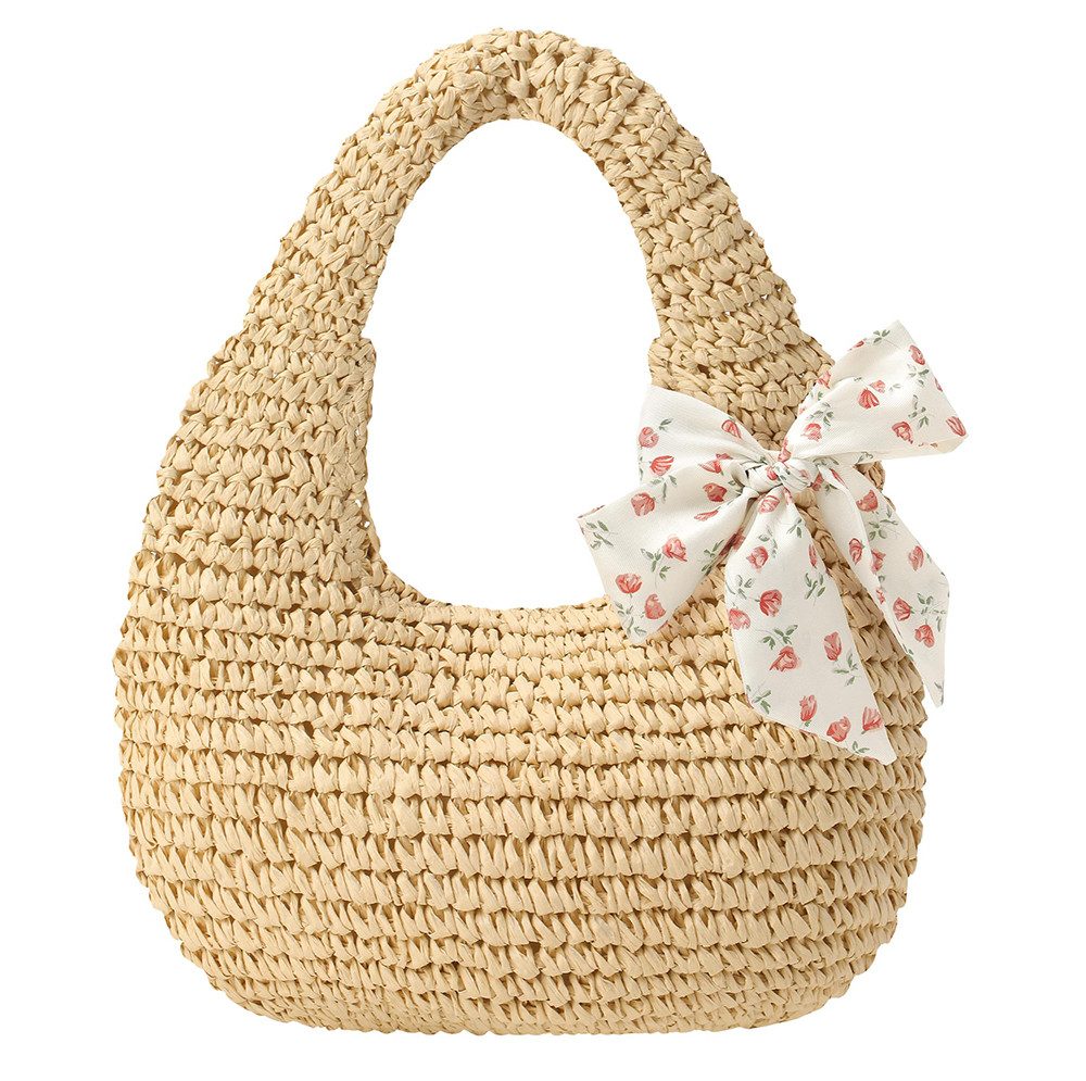 Oemmn Schultertasche Damen Strandtasche aus Stroh, handgefertigte Schultertasche, Boho-Geldbörse,mit Reißverschluss,gewebte Strandtasche