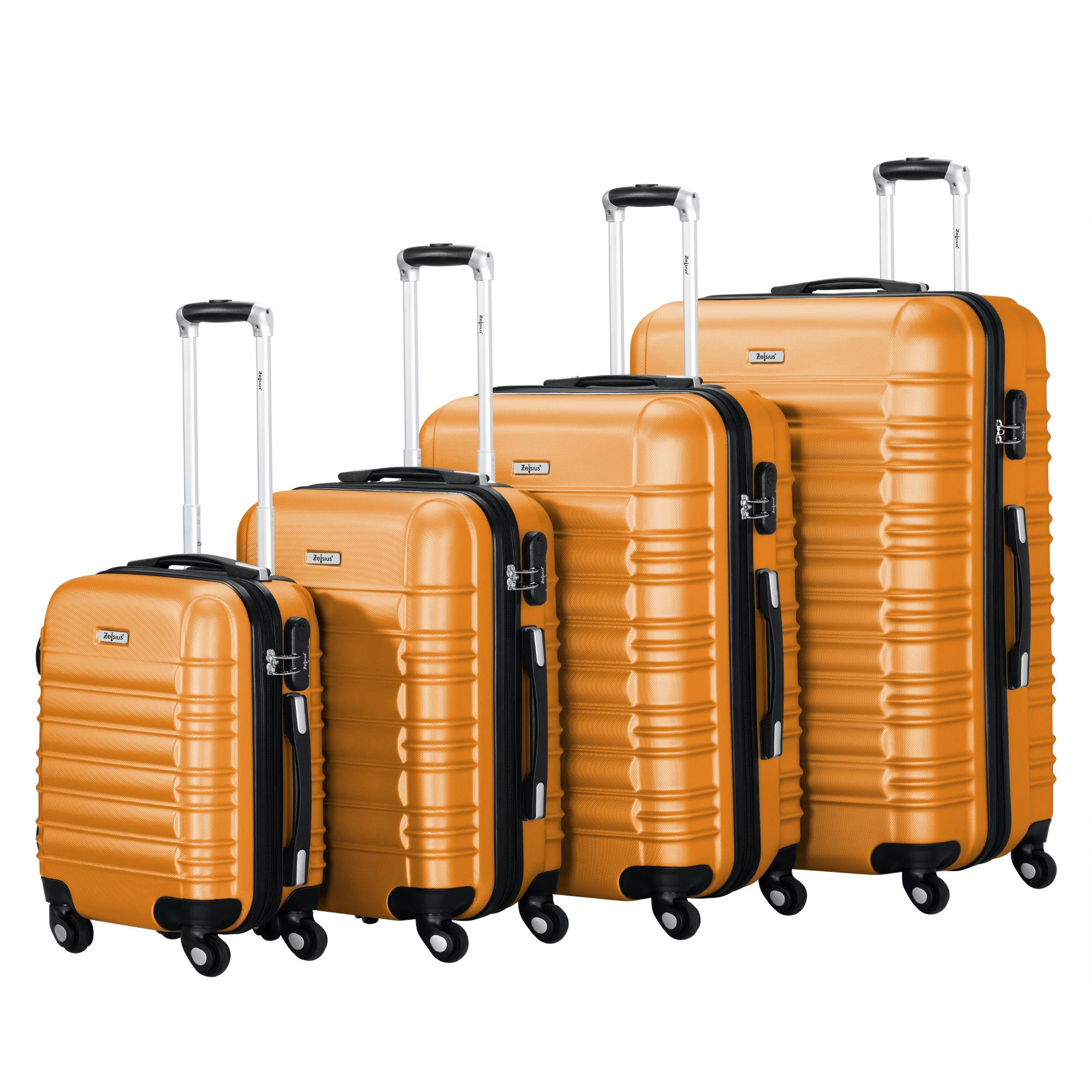Zelsius Kofferset Koffer Set 4 Stück, Orange, ABS Hartschalenkoffer mit Zahlenschloss, 4 Rollen, (4 tlg), 4 schwenkbare Rollen