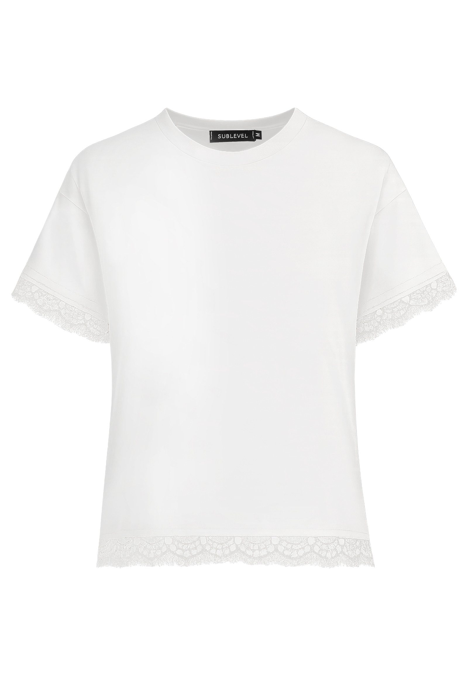 SUBLEVEL T-Shirt Damen Baumwollshirt mit Spitze elastisch, Basic