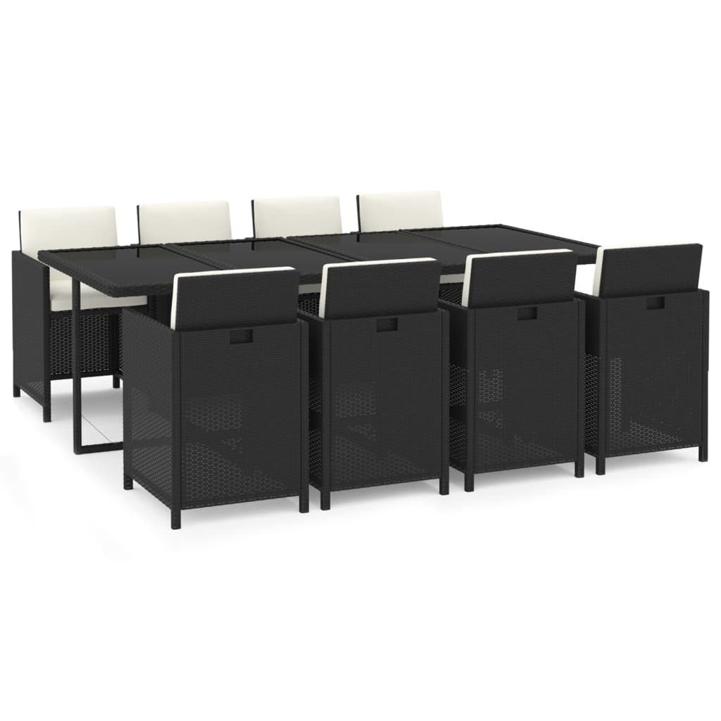 vidaXL Garten-Essgruppe 9-tlg. Garten-Essgruppe mit Kissen Poly Rattan Schwarz, (1-tlg)