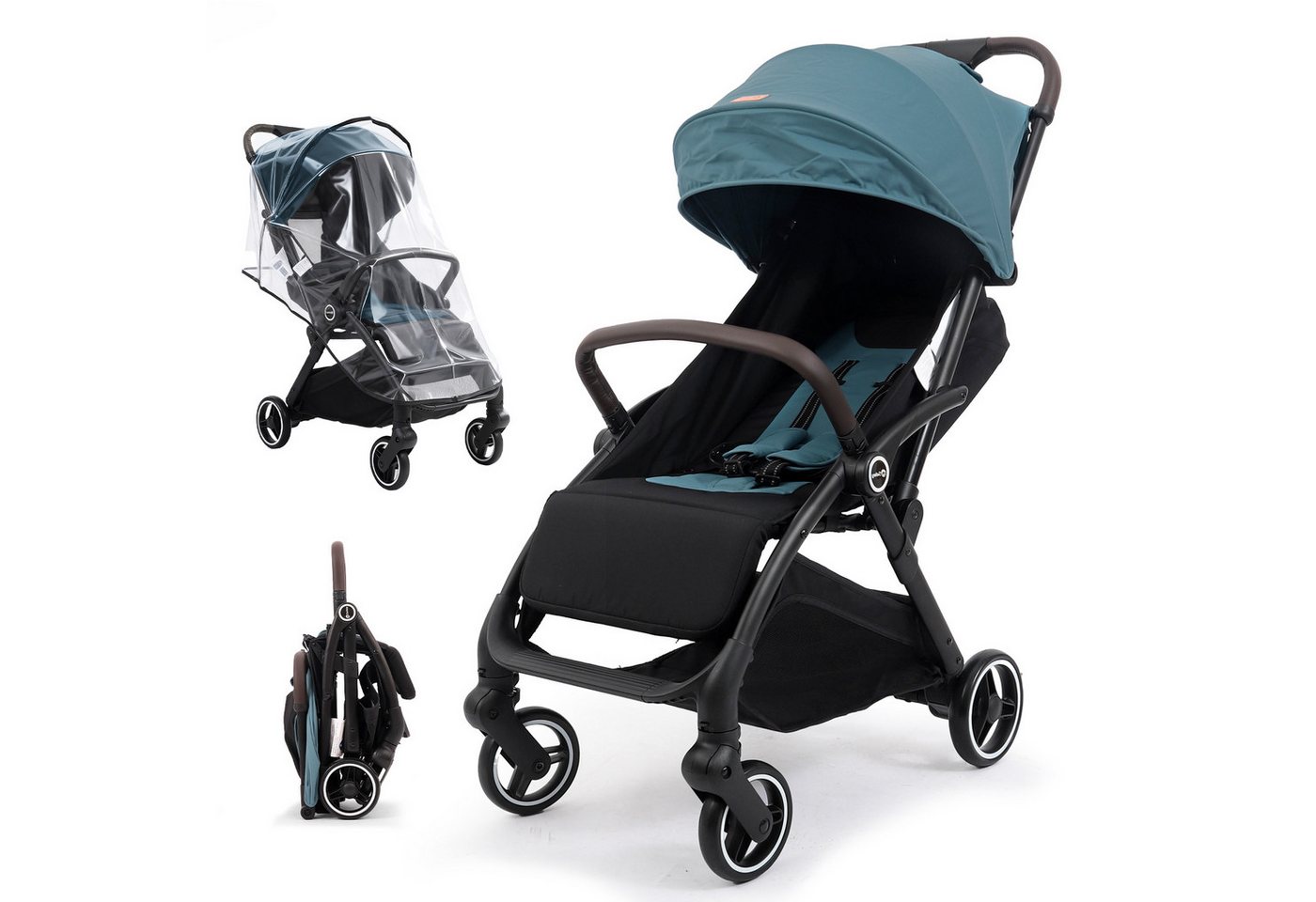 Sekey Kinder-Buggy mit Regenschutz, 3-fach verstellbar Reise Kinderwagen für Flugzeug, Einhand-Faltmechanismus, 4-Rad-Federung, 5-Punkt-Gurt, Sichtfenster