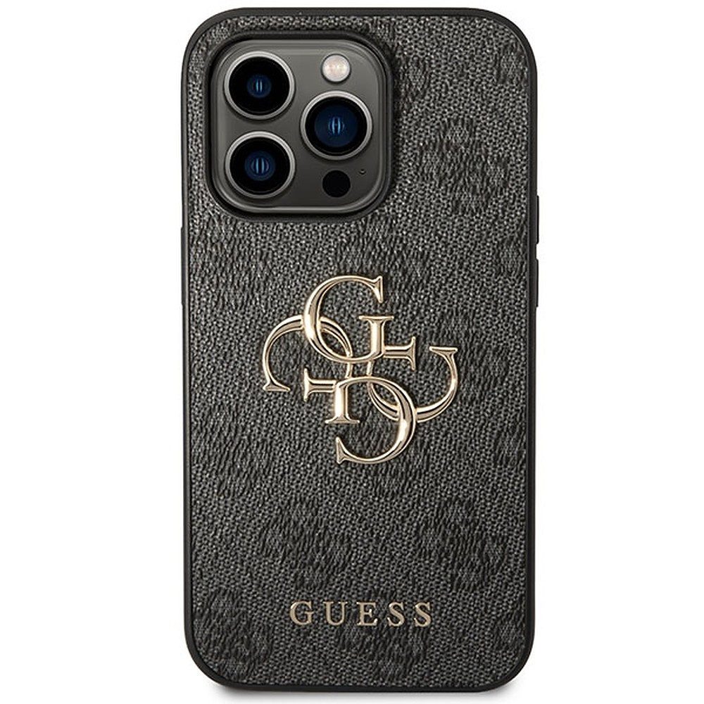 Guess Handyhülle Schutzhülle Handyschale Hartschale 6,1 Zoll, 4G-Metall-Logo, Kunstleder, erhöhte Kanten