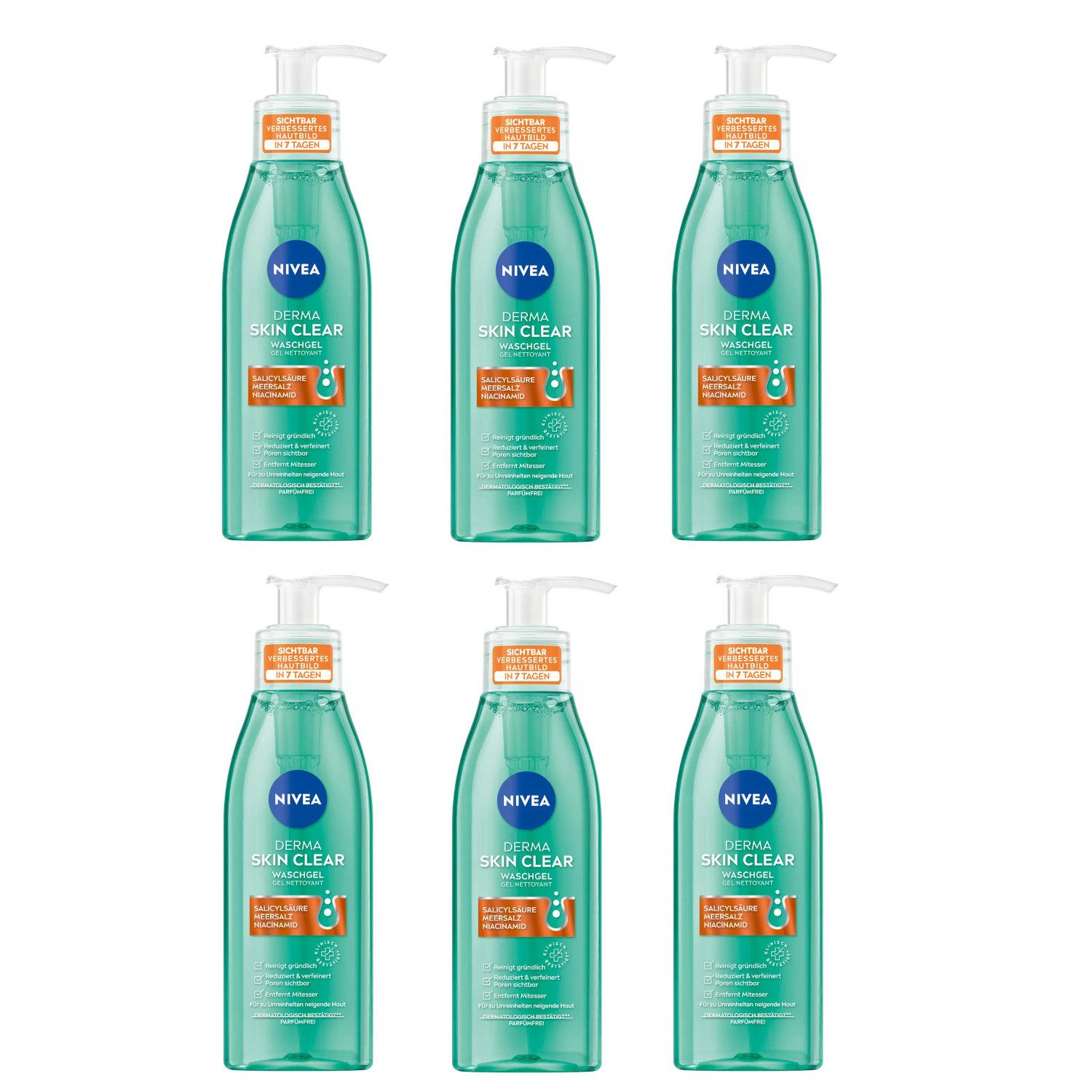 Gesichtsreinigungsgel Derma Skin Clear Waschgel, 6 x 150ml