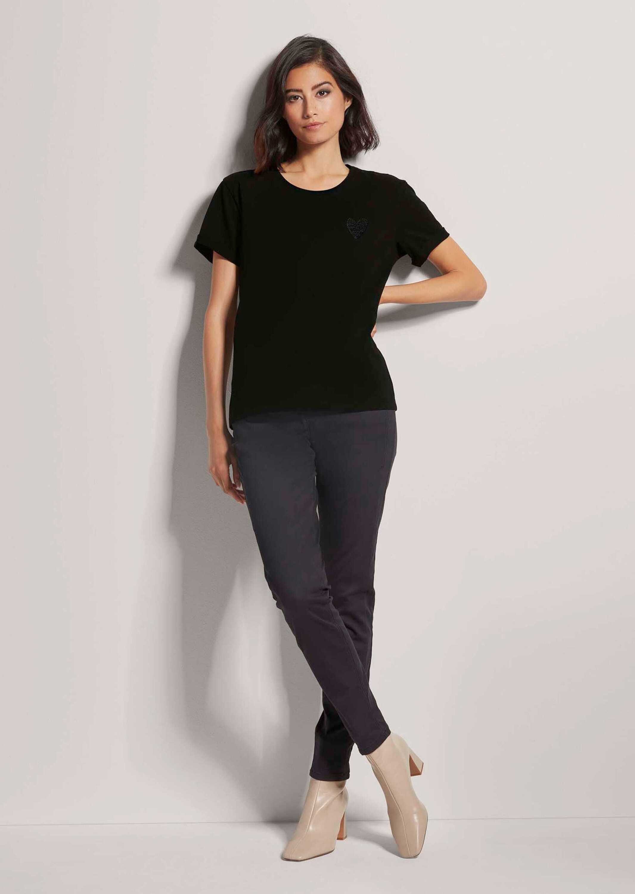 Kurzarmshirt Hahnentritt-Shirt mit Rundhals, Kurzarm