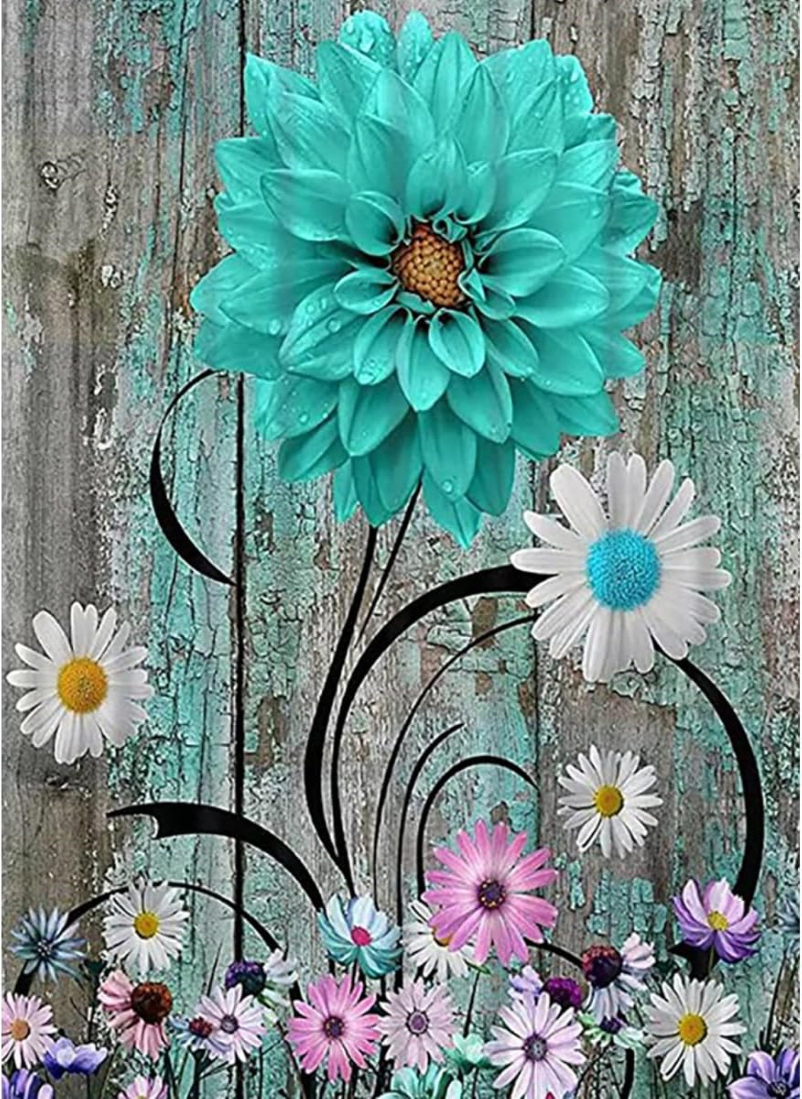 LA CUTE Malen nach Zahlen 5D Diamant Painting Türkise Blume Set 30x40cm (DIY 5D Diamond Painting mit Zubehör und vorgedrucktem Motiv, Komplettset mit Leinwand, Werkzeugen & funkelnden Diamanten), Selbstklebende HD-Leinwand mit extra glänzenden Resin-Diamanten
