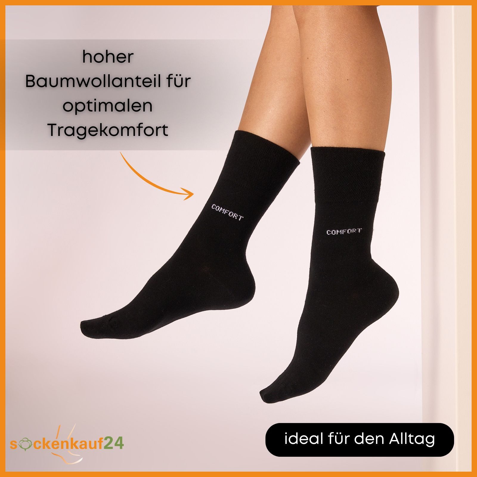 sockenkauf24 Gesundheitssocken Comfort Socken ohne Gummibund & ohne Naht mit Komfortbund (10-Paar) Diabetiker Socken ohne Gummi aus Baumwolle für Damen und Herren