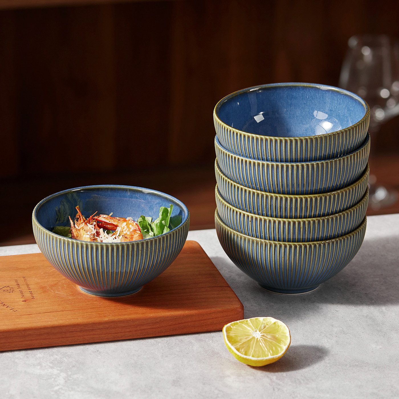 JIWOO Müslischale 6er Ø11,7cm, Frühstückschalen Eisschale Dessertschalen Obstschale, Keramik, (Schaleset, 6-tlg), Bowl, Hochwertiges Schalen Blau Schale Mikrowellenofen Spülmaschine