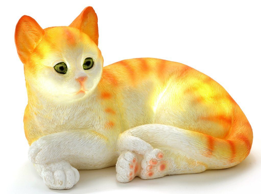 Orange LED Solarleuchte JOKA Rot liegende Solarleuchte Weiß Katze liegendes international Weiß, Kätzchen