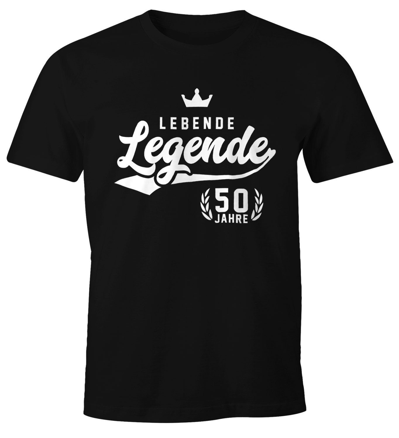 Print Legende Moonworks® Lebende Object]. Athletic mit 40 [object Krone MoonWorks T-Shirt Print-Shirt Herren Fun-Shirt schwarz Geburtstag