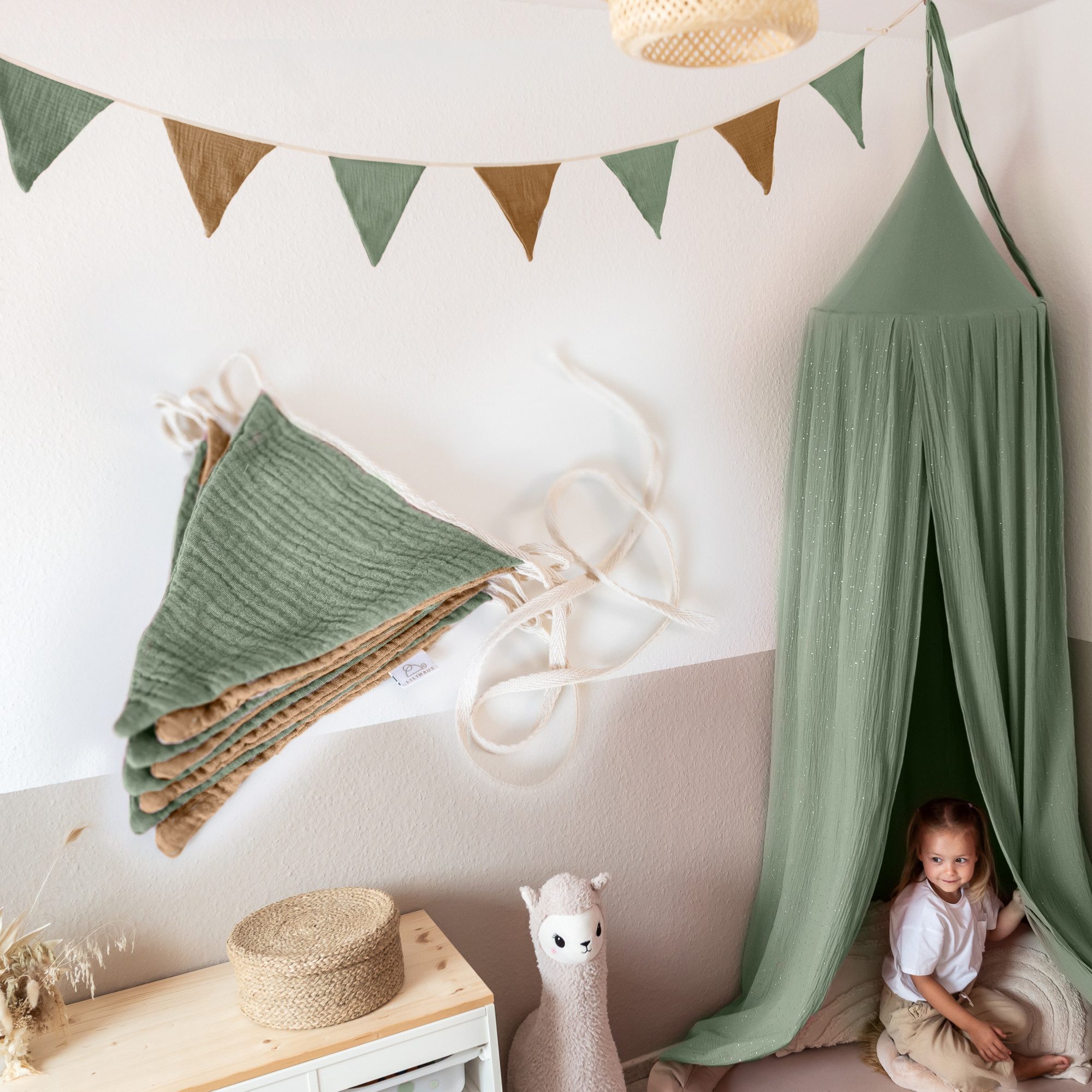 lilimaus Wimpelkette Sternenkette für Kinderzimmer - handgenähte Stoff-Girlande, handgefertigte Stoff-Girlande ca. 300 cm - Wimpel oder Sterne