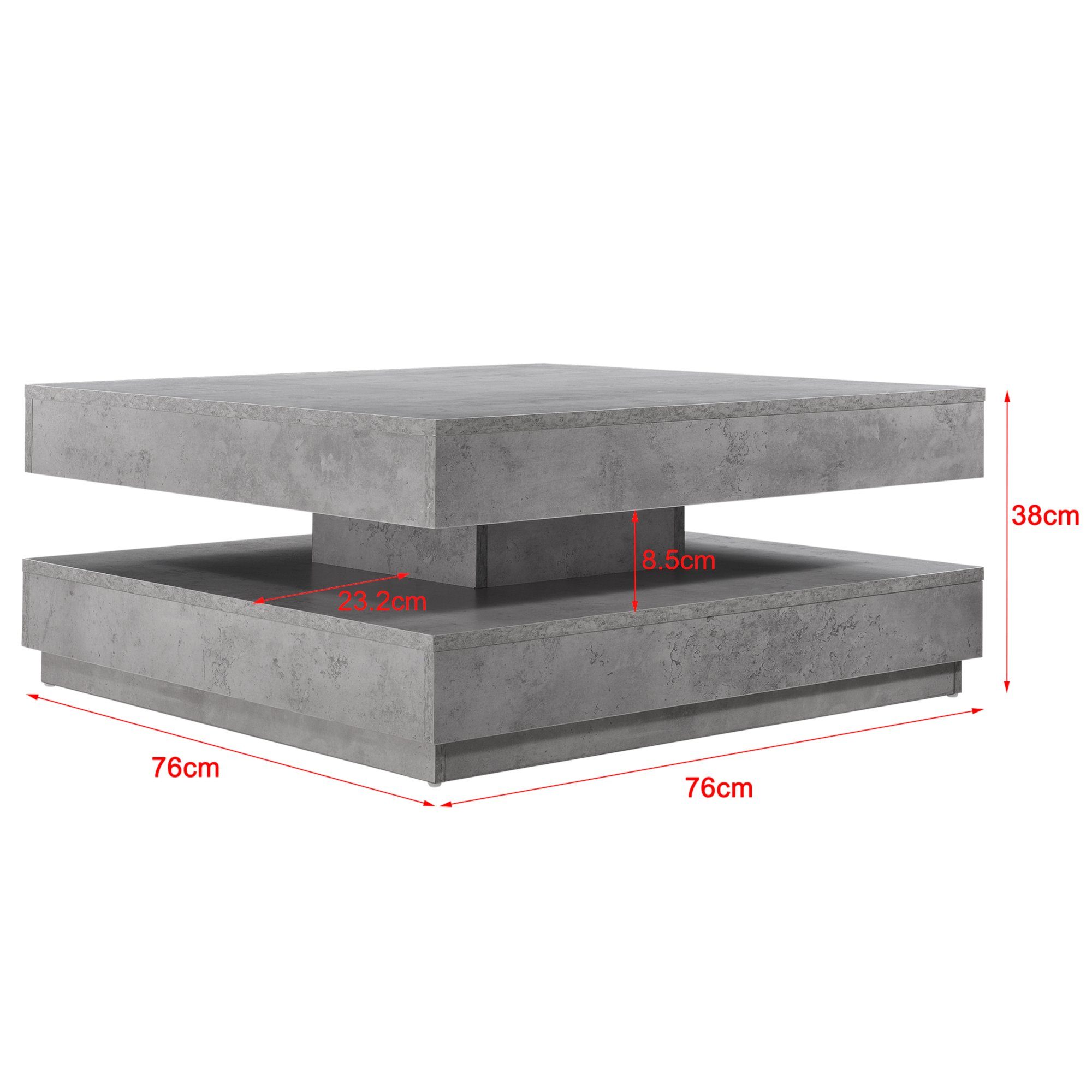 en.casa Couchtisch, »Florenz« Beistelltisch drehbar 76x76x38cm Betonlook in Betonoptik