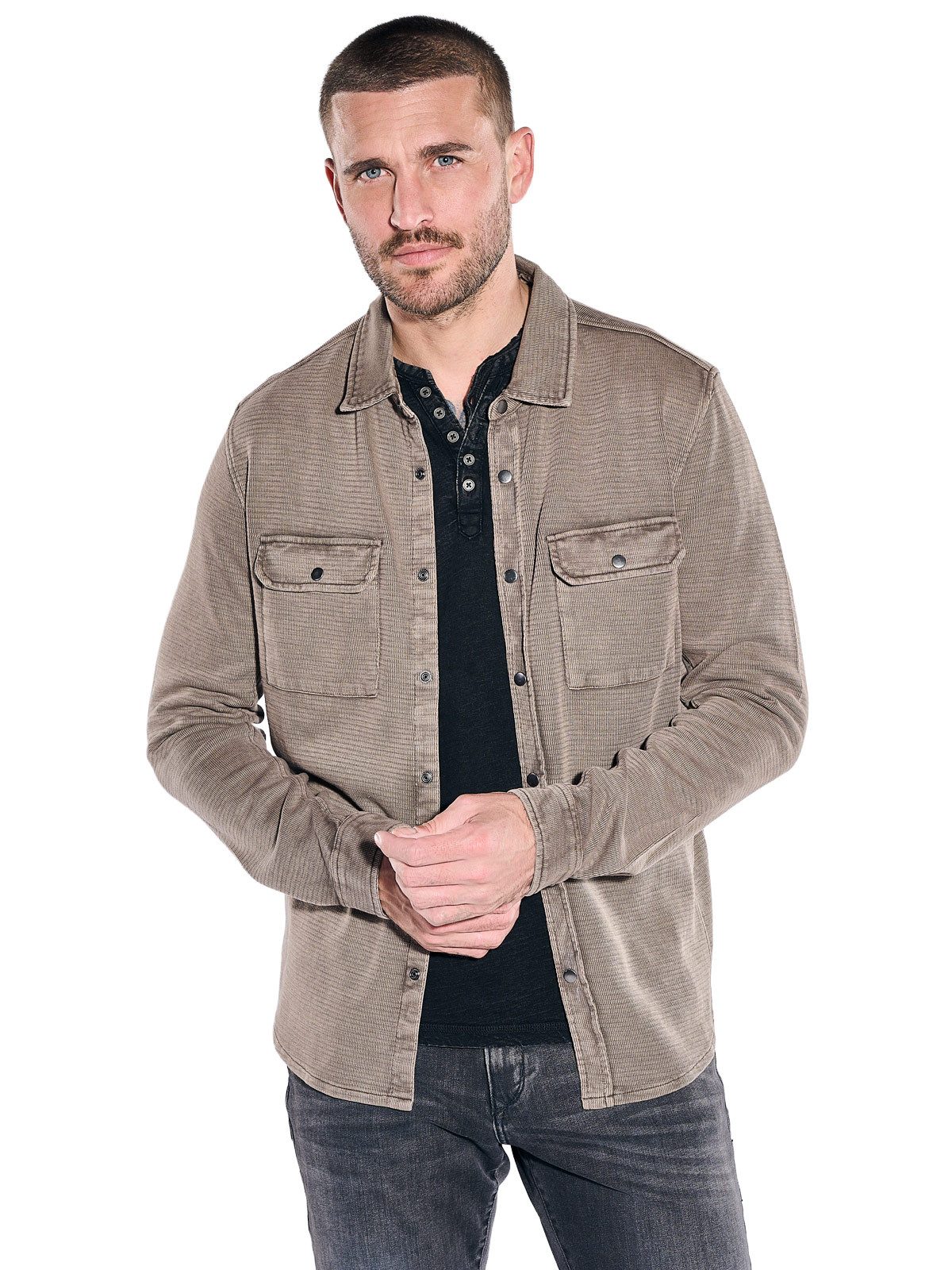 emilio adani Langarm-Poloshirt Herren Overshirt aus strukturierter Ware, Dunkelbraun