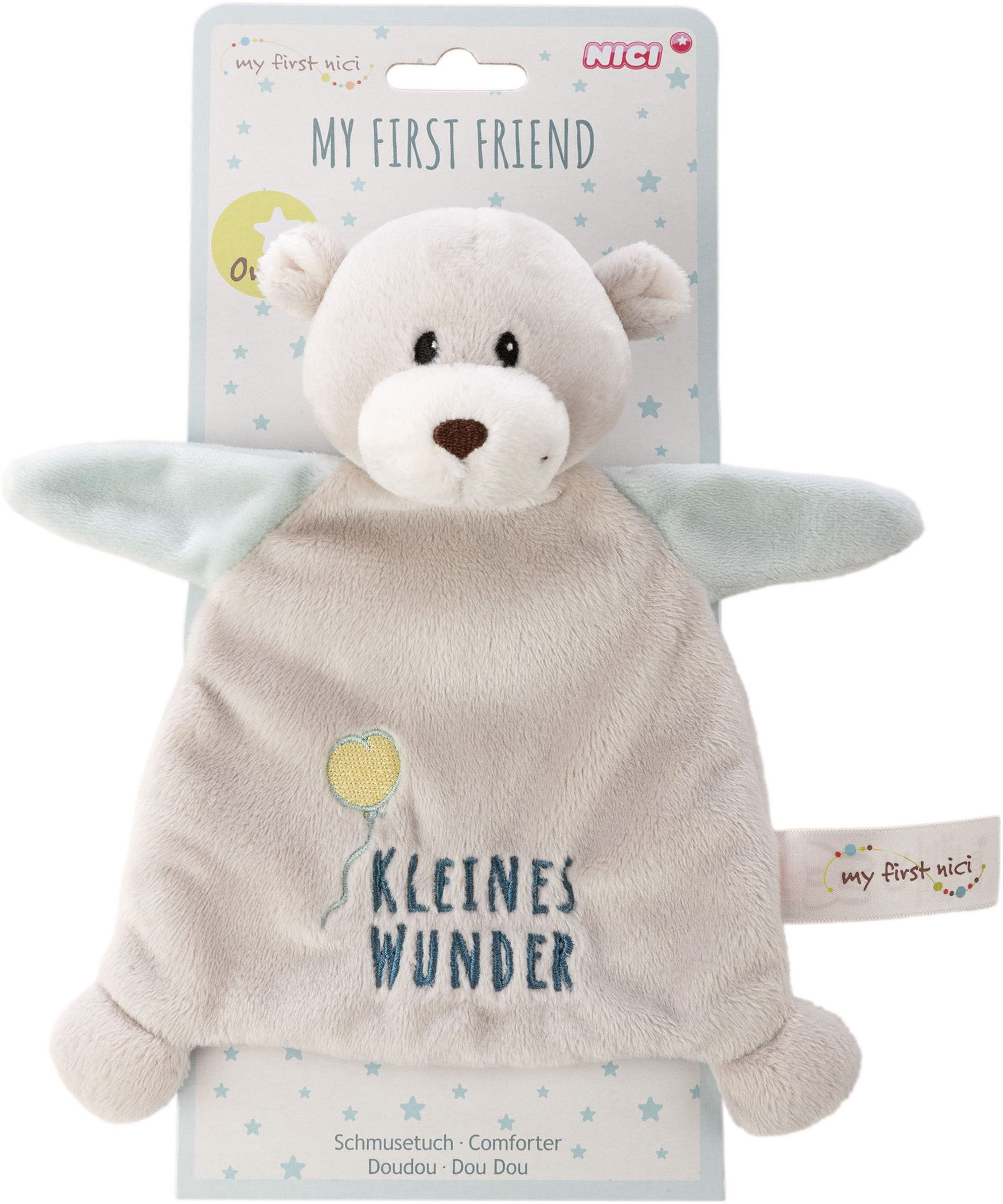 Nici Schmusetuch My First NICI, Bär Finni, Kleines Wunder, mit niedlicher Stickerei „Kleines Wunder“