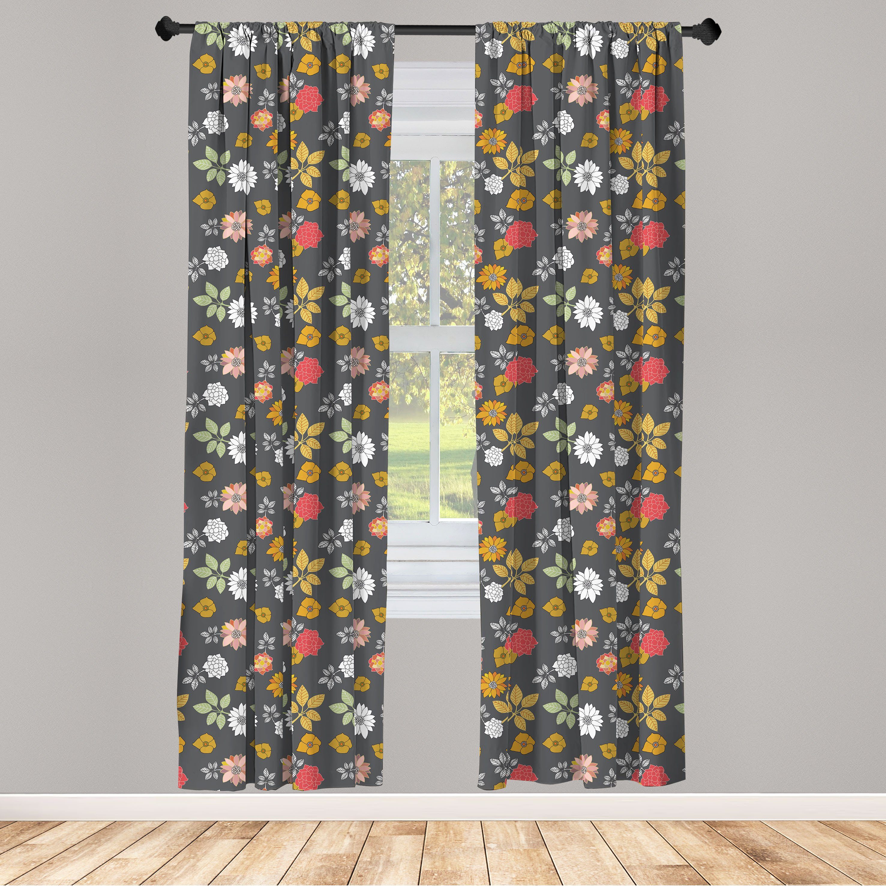 Gardine Vorhang für Wohnzimmer Schlafzimmer Dekor, Abakuhaus, Microfaser, Blumen Blooming Japanische Blumen