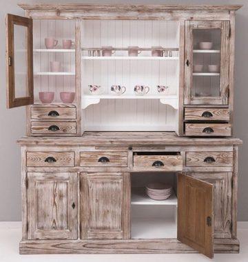 Casa Padrino Küchenbuffet Landhausstil Küchenschrank Naturfarben / Hellblau 180 x 50 x H. 197 cm - Massivholz Esszimmerschrank - Esszimmermöbel im Landhausstil