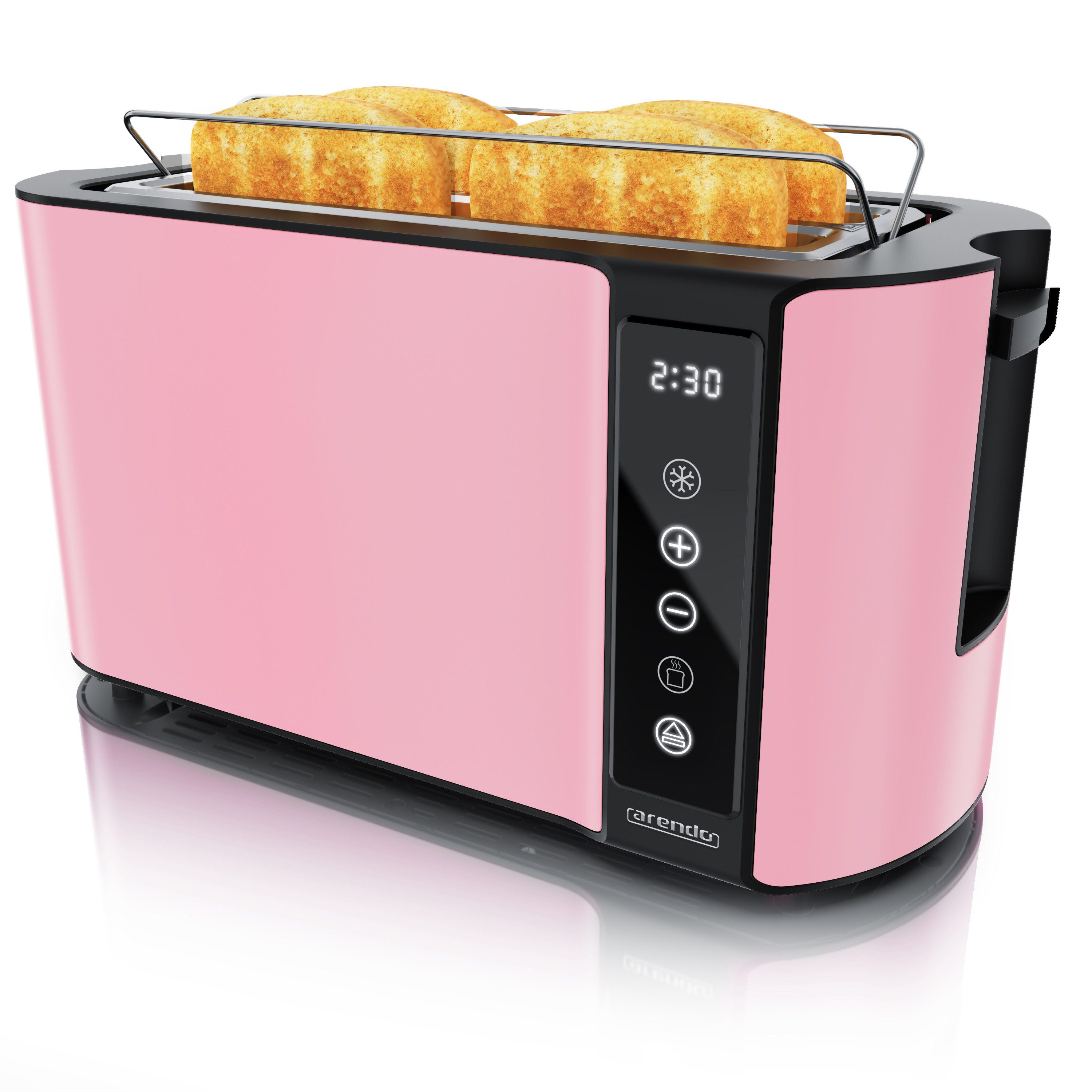 Arendo Toaster 4-Scheiben, Wärmeisoliertes Doppelwandgehäuse, Display Restzeitanzeige, 2 lange Schlitze, für 4 Scheiben, 1500 W, Langschlitz, Brötchenaufsatz, Brotscheibenzentrierung, Touchpanel