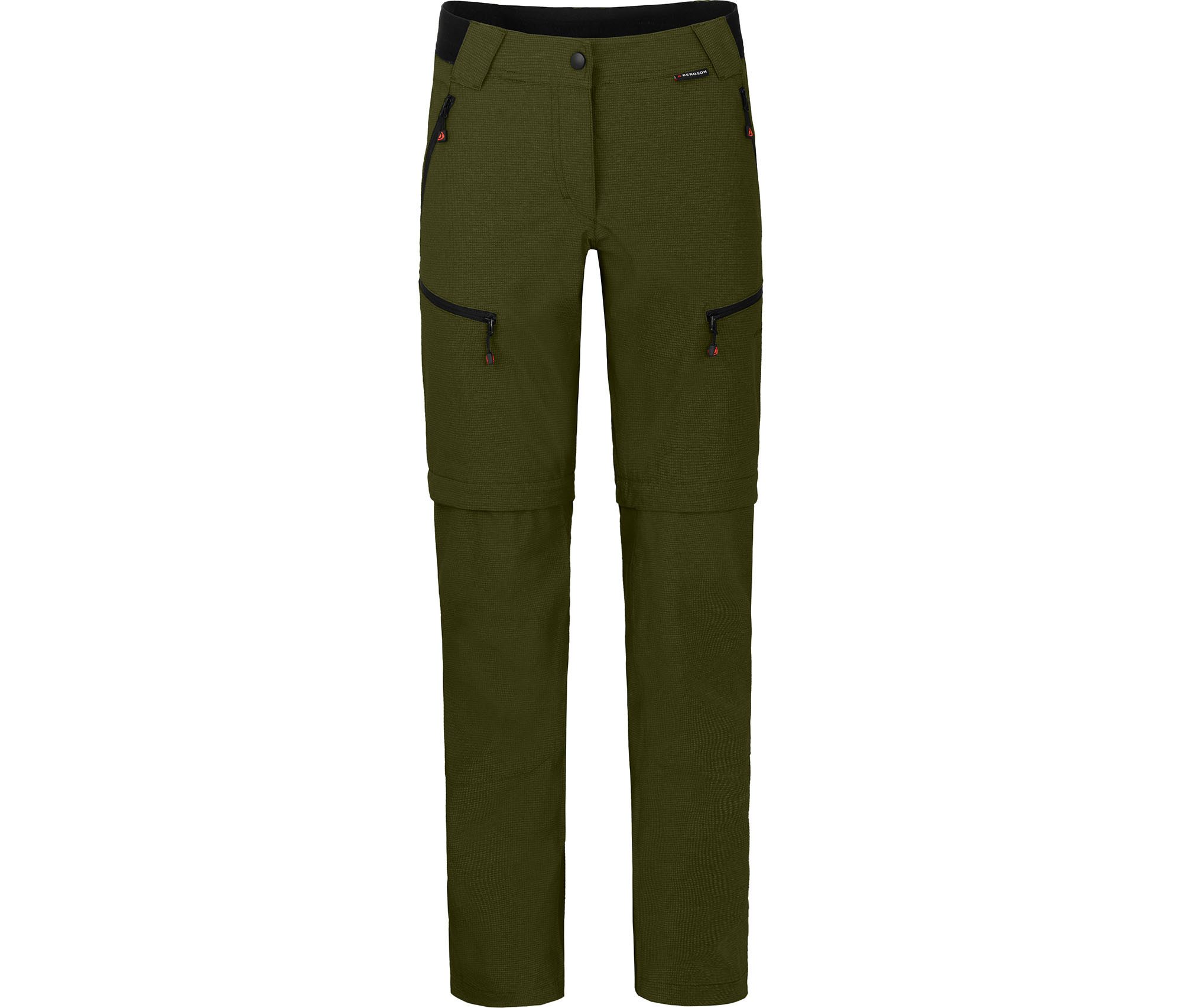 Bergson Outdoorhose PORI Zipp-Off Damen Wanderhose, robust, elastisch, Kurzgrößen, dunkel grün