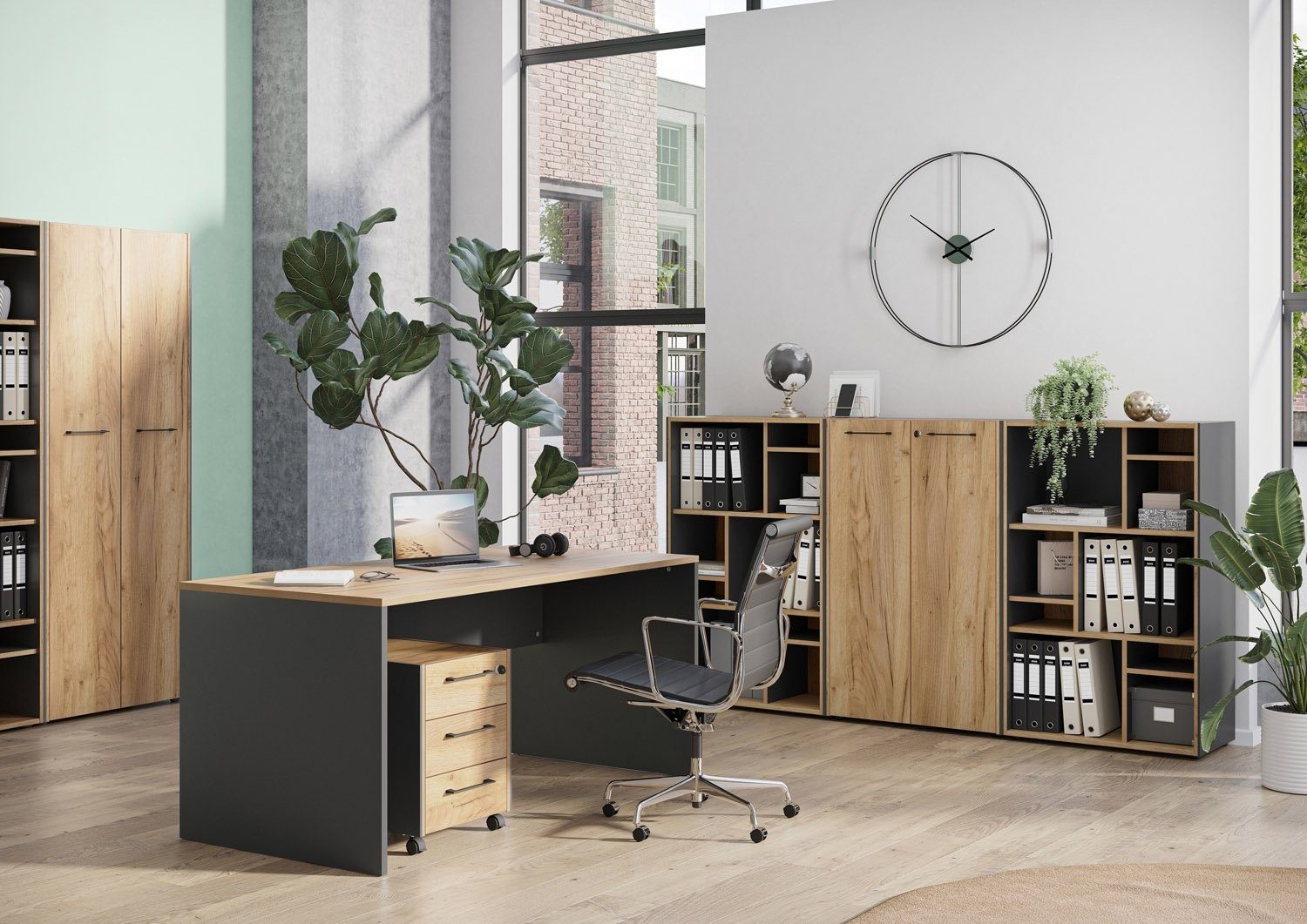 Vito Regalelement Facheinsätze 5er Set PODIUM, Graphit Dekor, Navarra Eiche Dekor, B 27 cm x H 37 cm