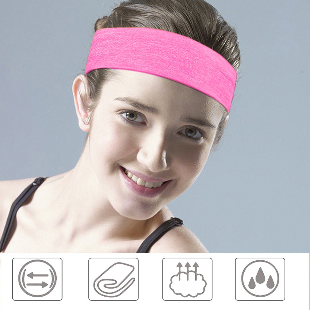 Jormftte Haarband Fitnessstudio schwarz+grau+rosa Yoga Stirnband Golf für Schweißbänder Laufen Dünn Damen