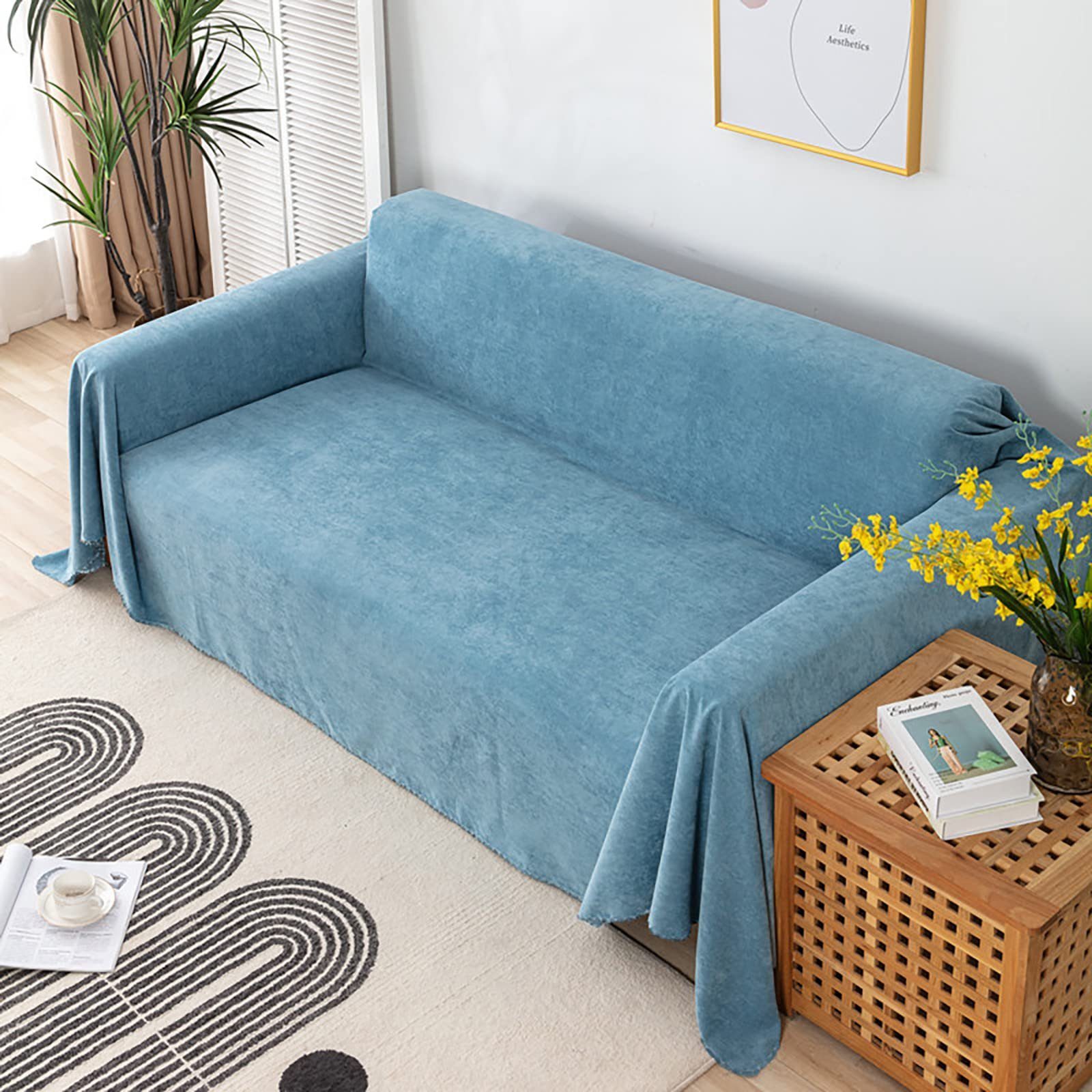 Couchschutz, rutschfest Juoungle wasserabweisend Sofabezug Abdeckung Sofaüberwürfe Blau(180*150cm)