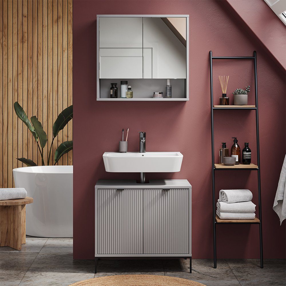 Vicco Badezimmerspiegelschrank Eliza, Grau/Grau, 70 x 65 cm mit 2 Türen (1-St) – Bild 4 von 5