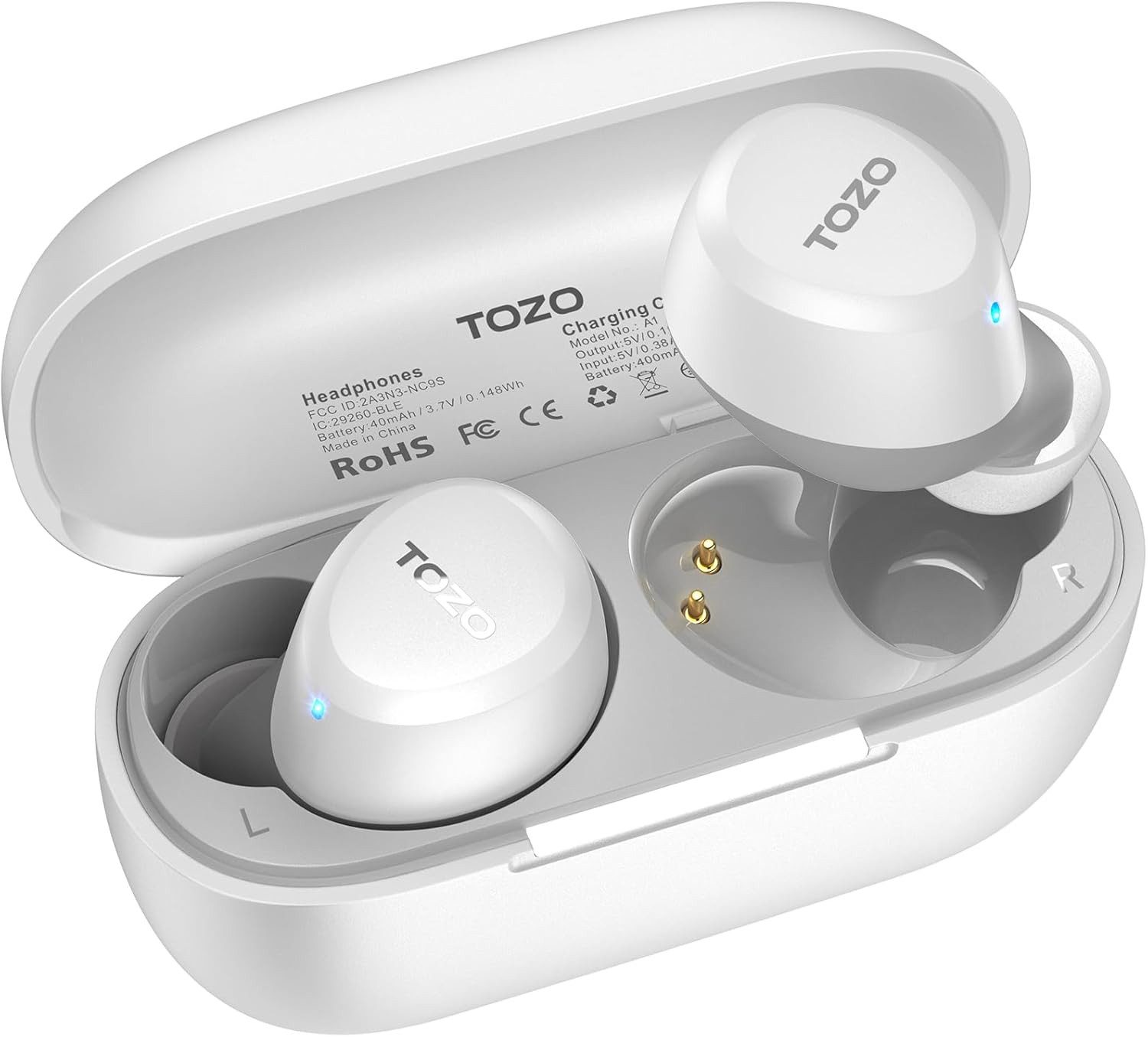 TOZO Ultraleichte Bluetooth Kopfhörer kabellos mit 32 Std. Akkulaufzeit In-Ear-Kopfhörer (Optimal für Reisen, Arbeit oder Sport, mit langlebigem Akku und hochwertiger Klangqualität jederzeit einsatzbereit., Stereo Sound Earbuds mit Touchsteuerung & IPX5 Wasserschutz)